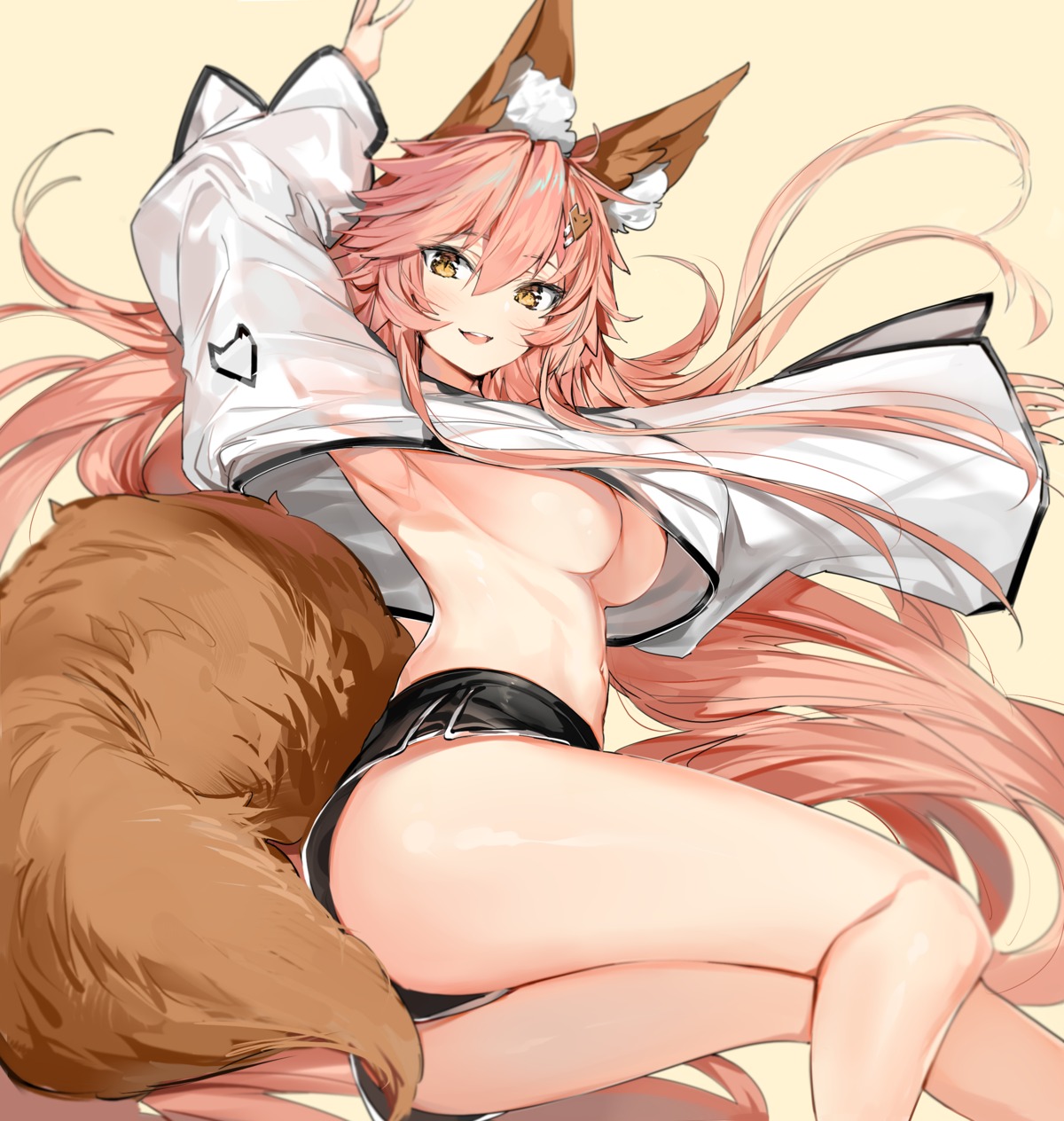 animal_ears ass breasts fate/grand_order no_bra see_through shirt_lift silver_(chenwen) tail tamamo_no_mae underboob