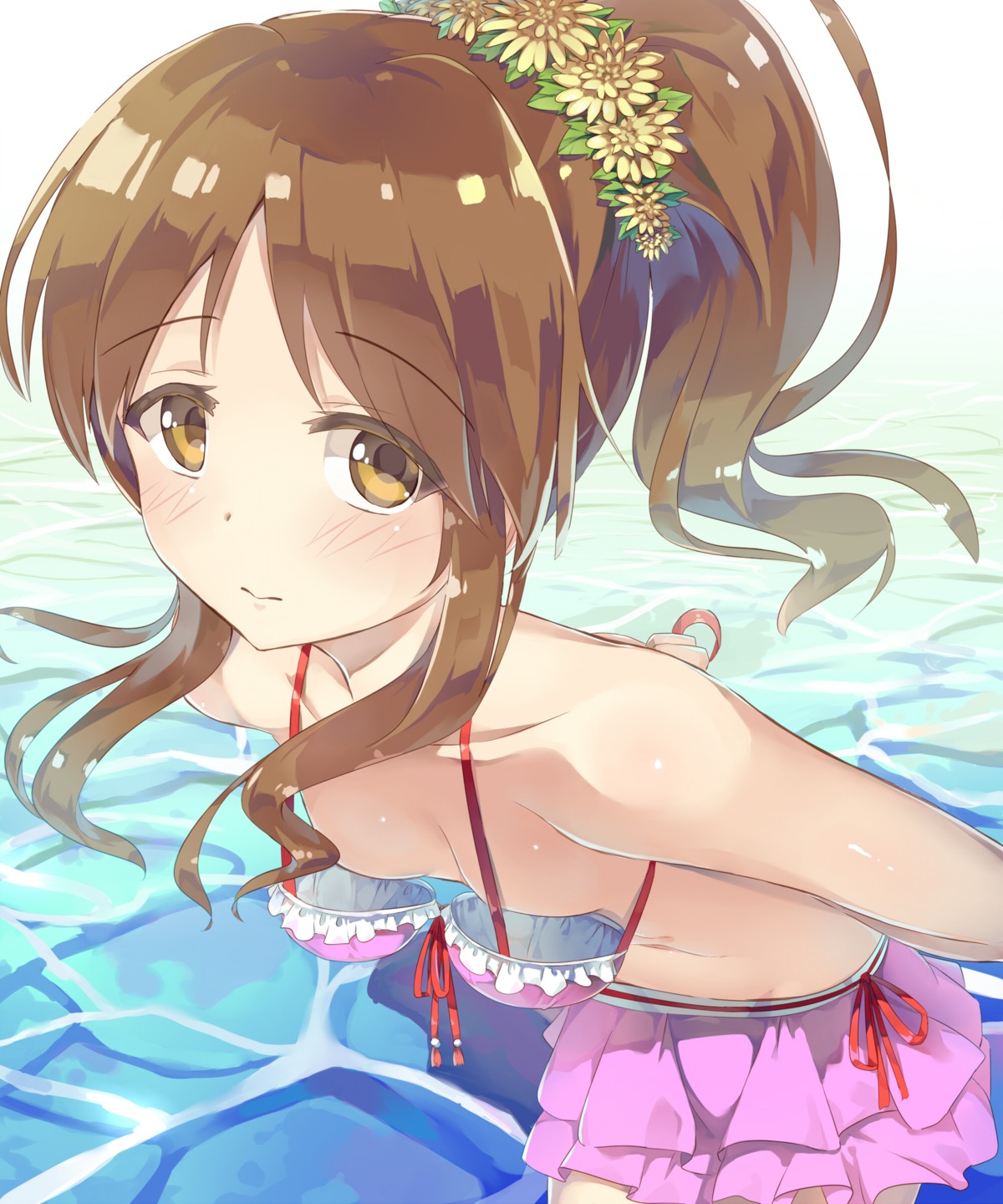 bikini breasts seneto swimsuits takamori_aiko the_idolm@ster the_idolm@ster_cinderella_girls undressing wardrobe_malfunction