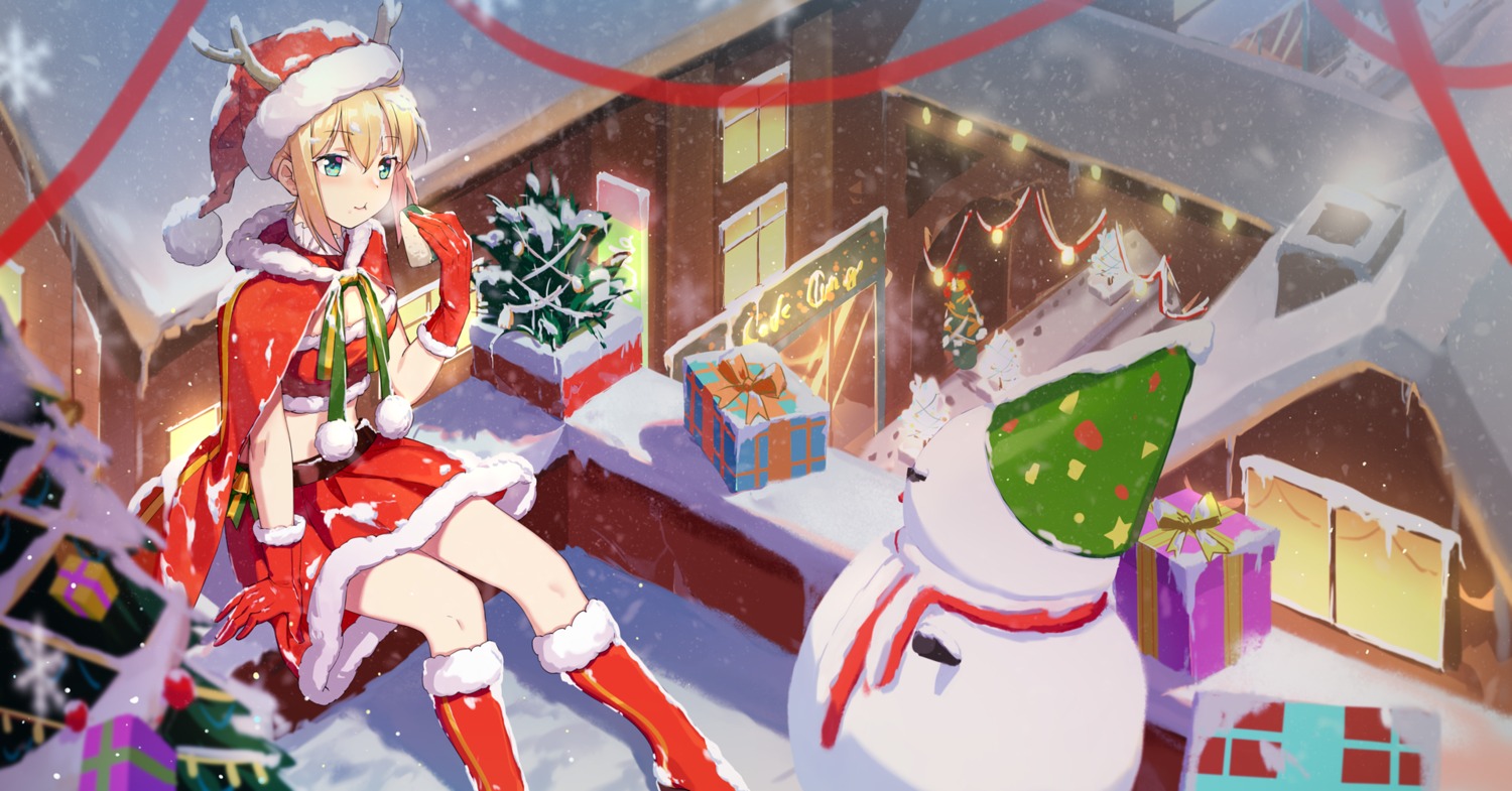 christmas fate/stay_night horns landscape saber wujia_xiaozi