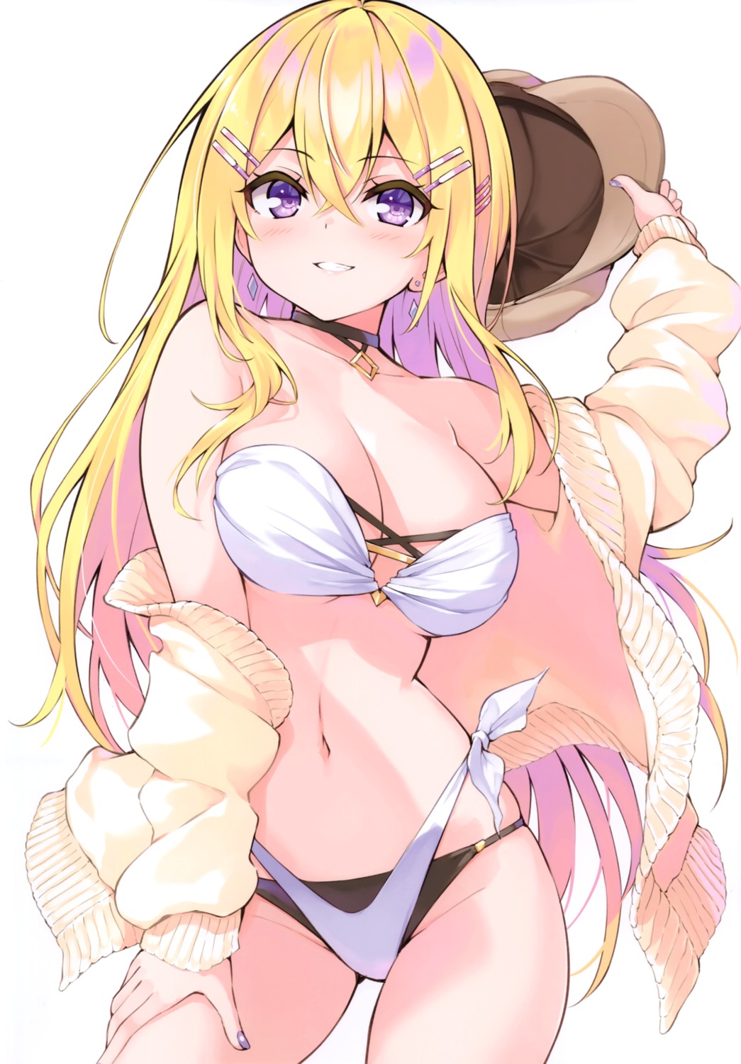 bikini hisen_kaede open_shirt sweater swimsuits