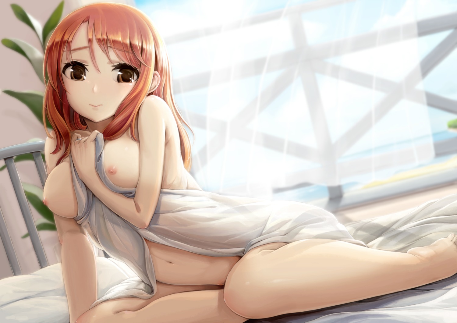 breast_hold houjou_karen naked nipples sheets the_idolm@ster the_idolm@ster_cinderella_girls yuo0