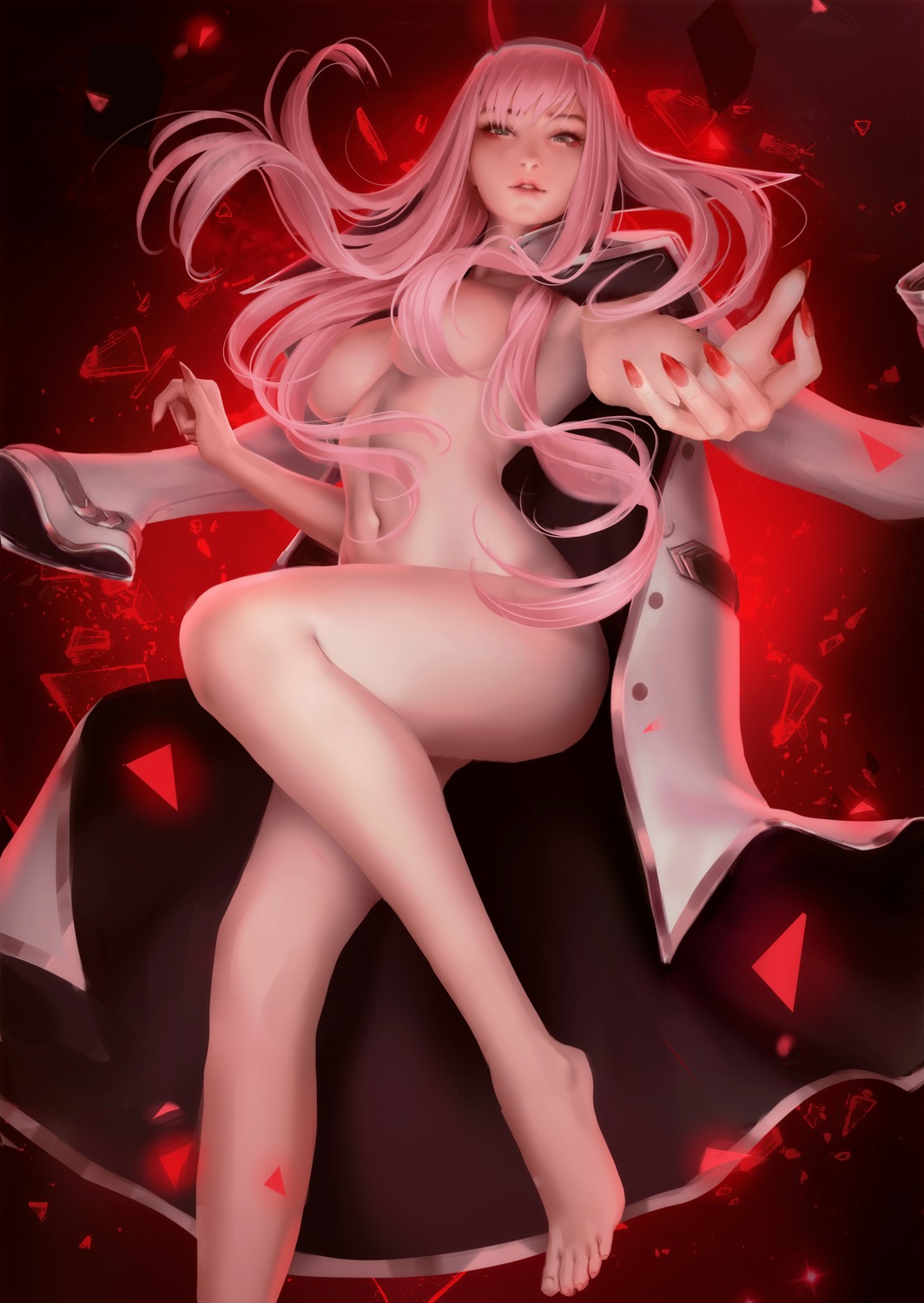 darling_in_the_franxx feet horns naked_cape zarory zero_two_(darling_in_the_franxx)