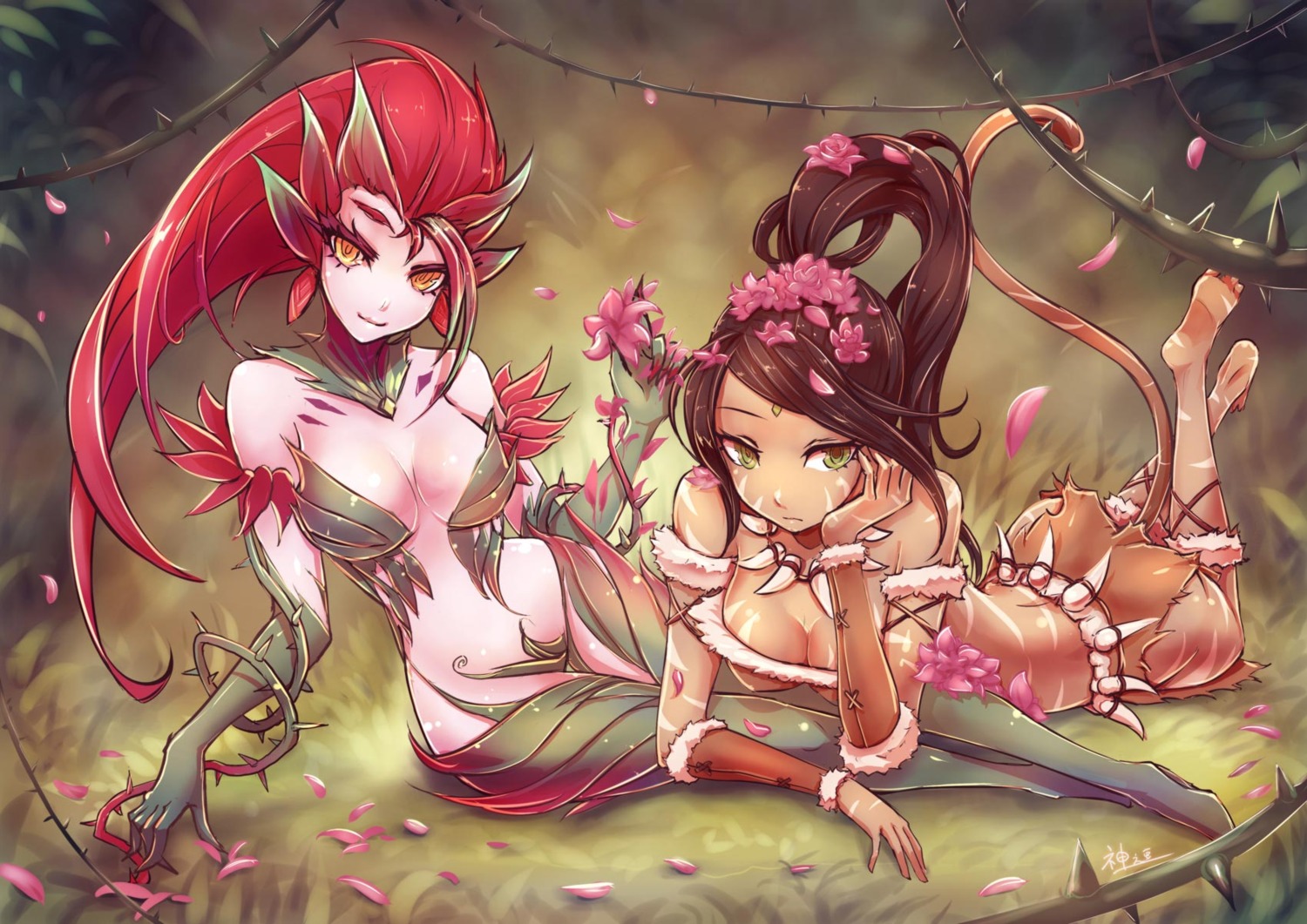 beancurd cleavage feet league_of_legends monster_girl nidalee tail zyra