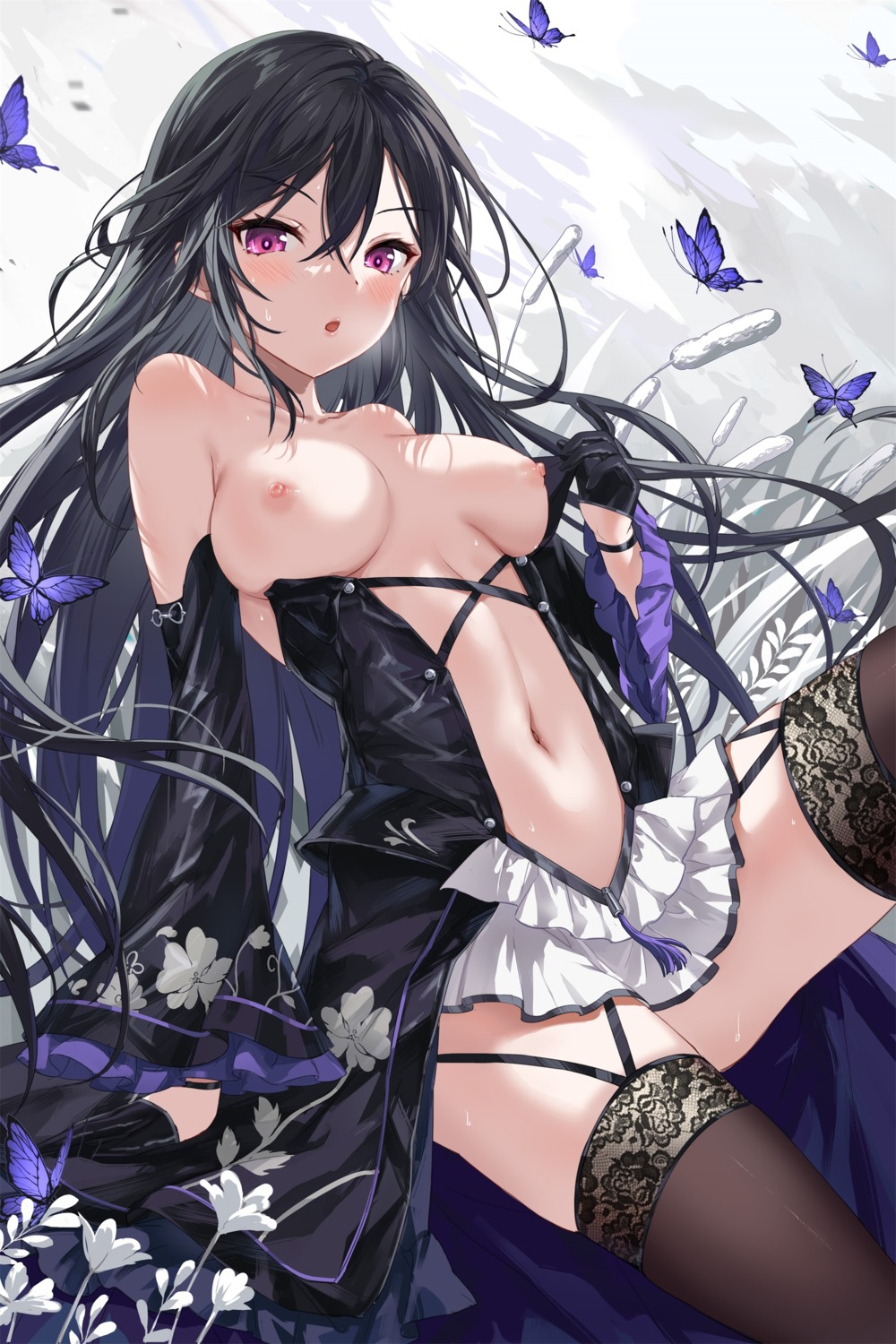 bai_winchester breasts closers devil_heavens nipples no_bra stockings thighhighs