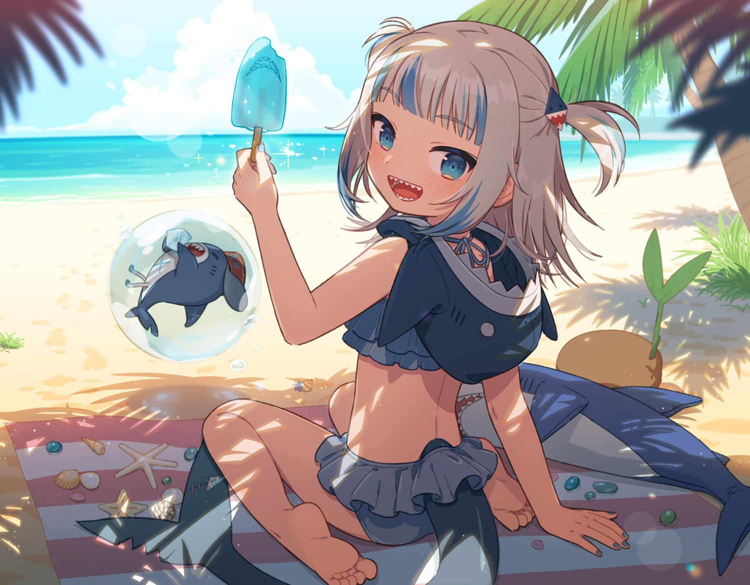 bikini feet gawr_gura hololive hololive_english swimsuits tail uchako