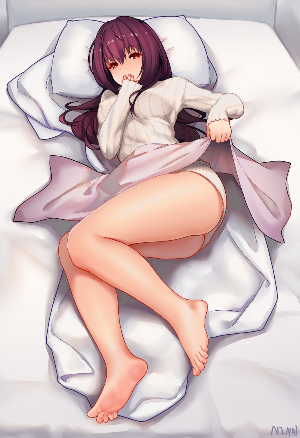 bottomless fate/grand_order feet ninai scathach_(fate/grand_order) sweater