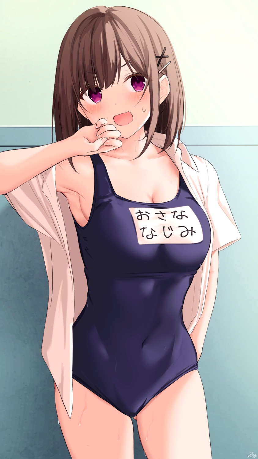 cleavage dress_shirt osananajimi-chan_(ramchi) ramchi school_swimsuit swimsuits wet