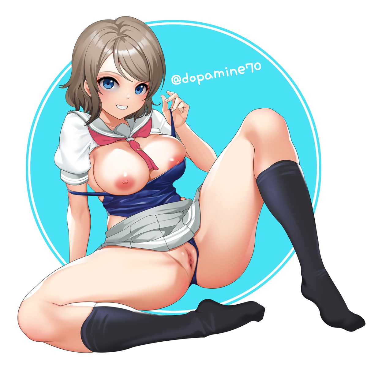 breasts censored dopamine70 love_live!_sunshine!! nipples pussy seifuku shirt_lift skirt_lift swimsuits undressing watanabe_you