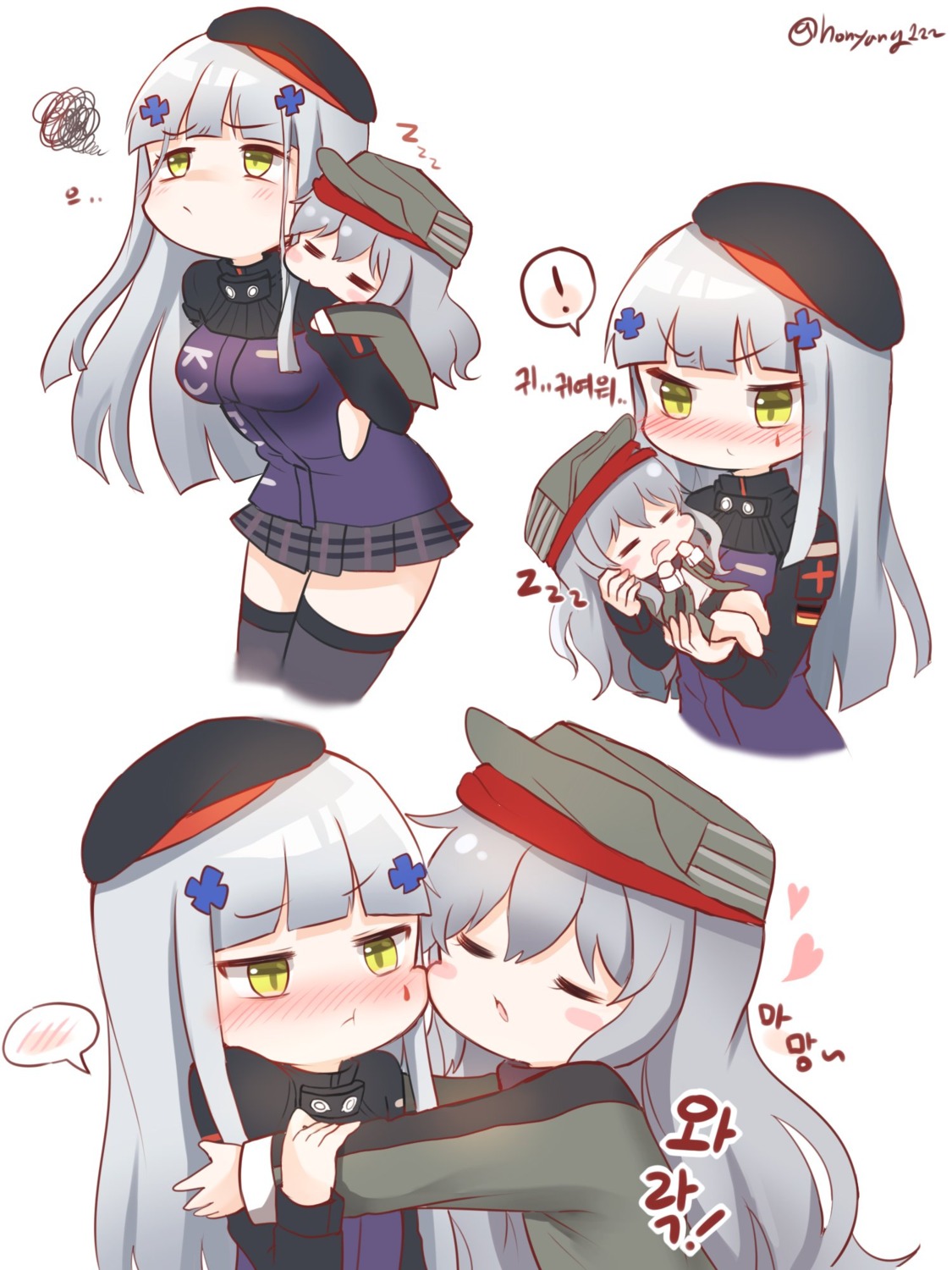 chibi g11_(girls_frontline) girls_frontline hk416_(girls_frontline) honyang tattoo thighhighs uniform yuri