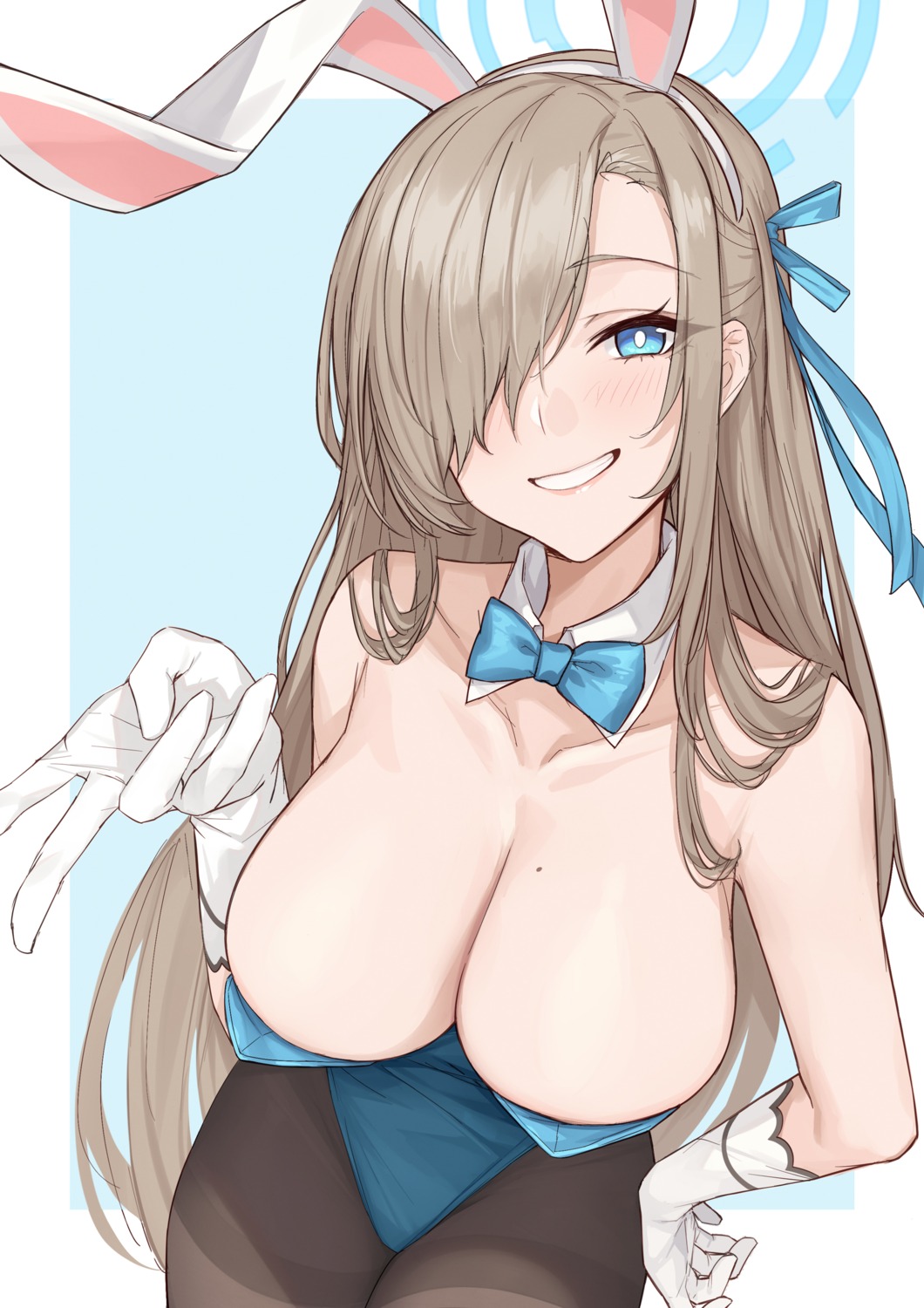 animal_ears blue_archive bunny_ears bunny_girl evan_yang halo ichinose_asuna no_bra pantyhose