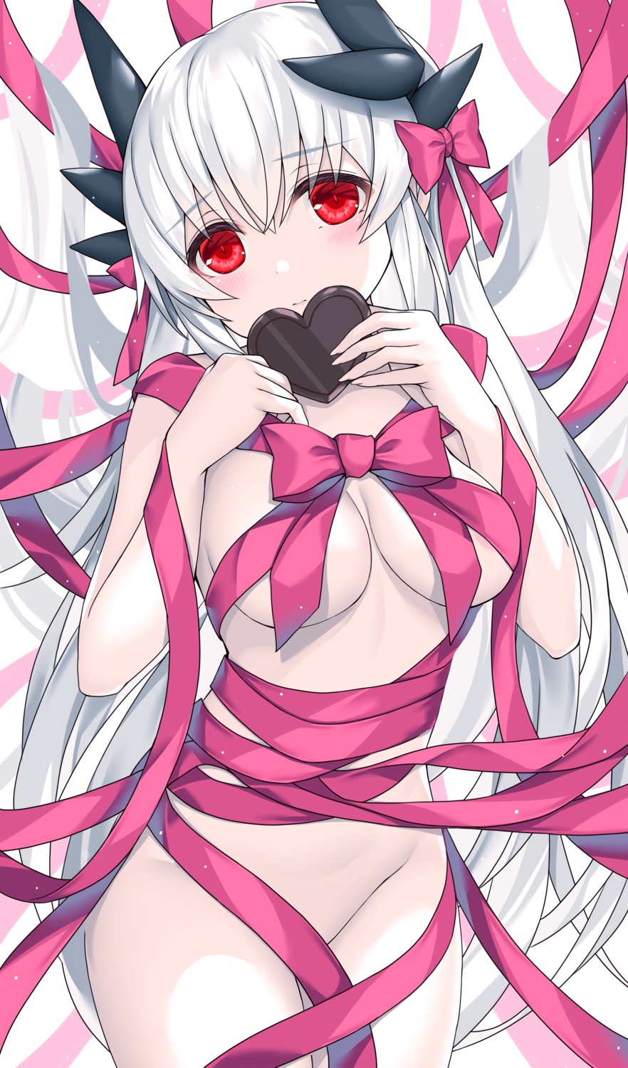fate/grand_order horns kiyohime_(fate/grand_order) morizono_shiki naked_ribbon valentine