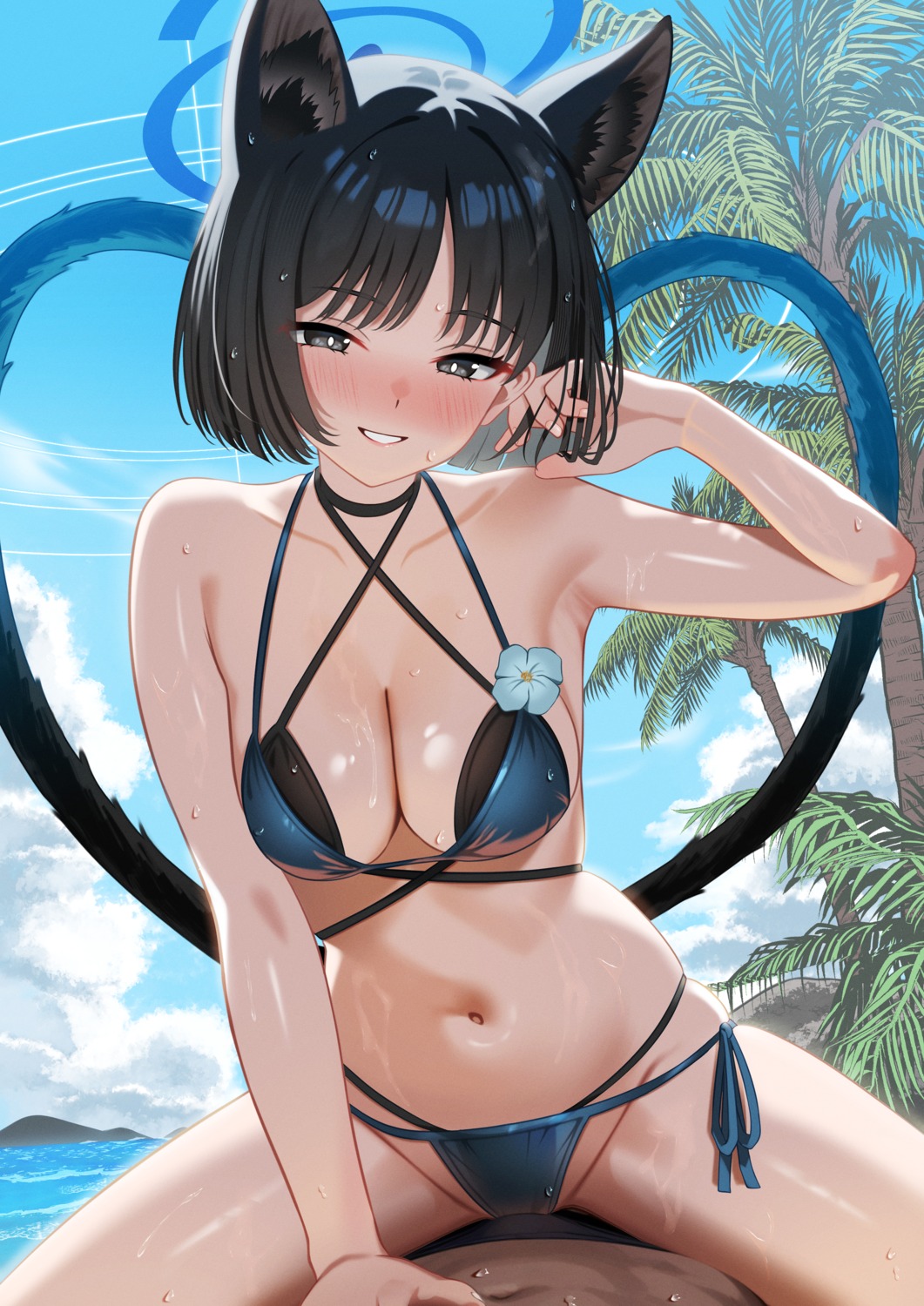 animal_ears bikini blue_archive halo kiryuu_kikyou nekomimi swimsuits tagme tail wet