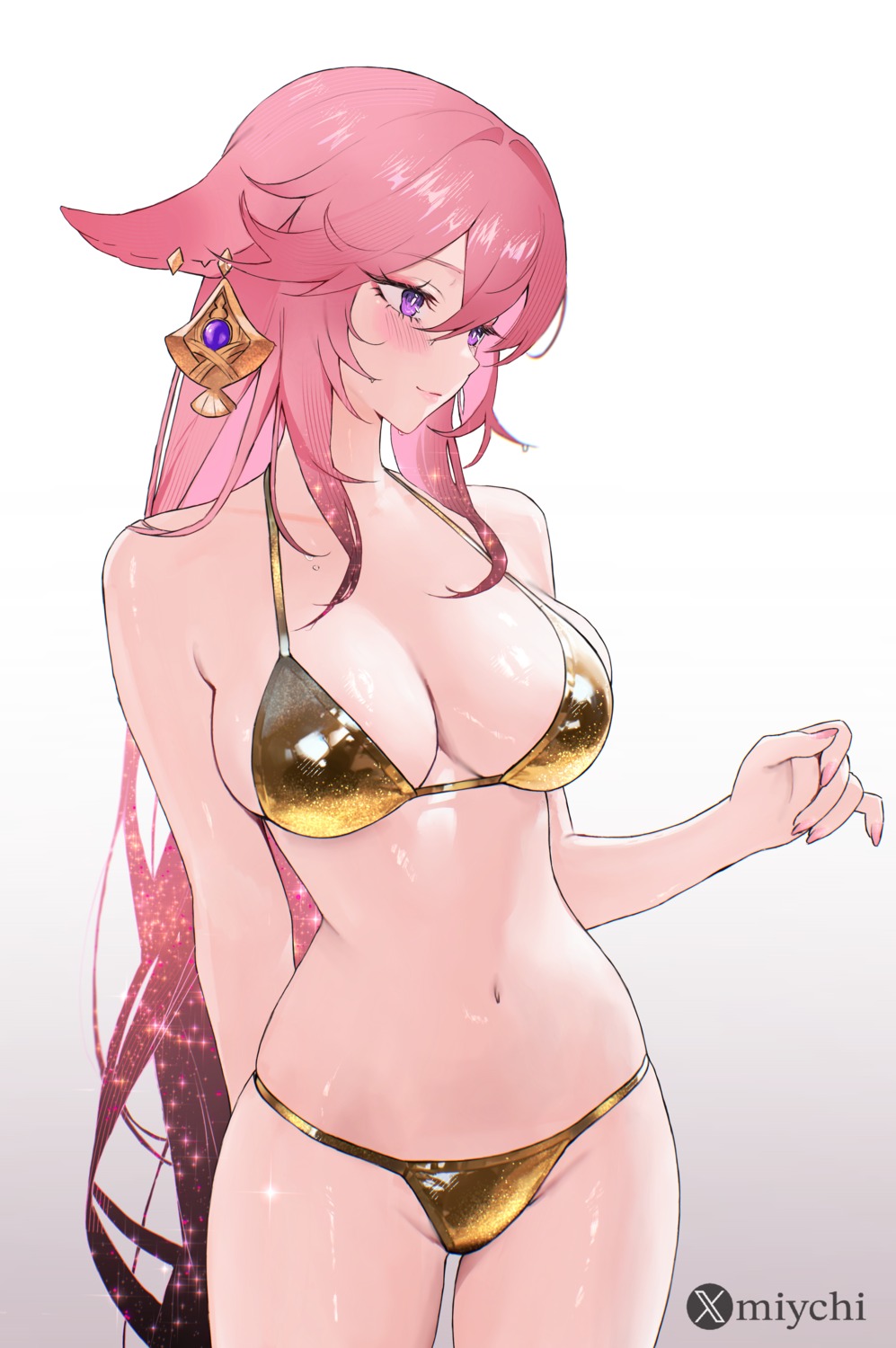 animal_ears bikini genshin_impact kitsune miychi swimsuits yae_miko