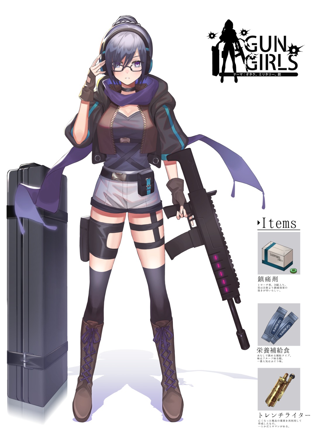 amahara_subaru cleavage garter gun headphones megane thighhighs