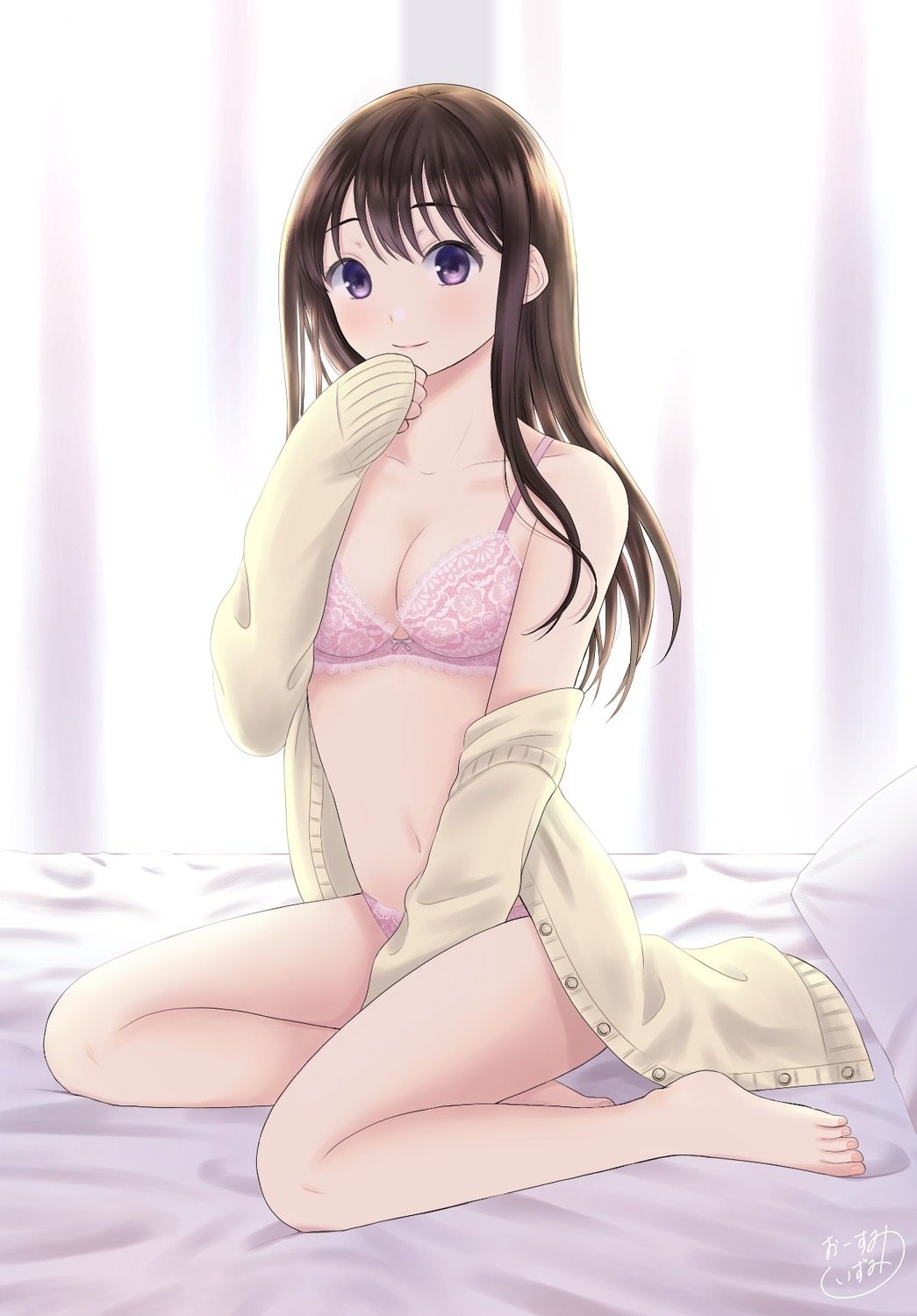 bra open_shirt osumi_izumi pantsu sweater