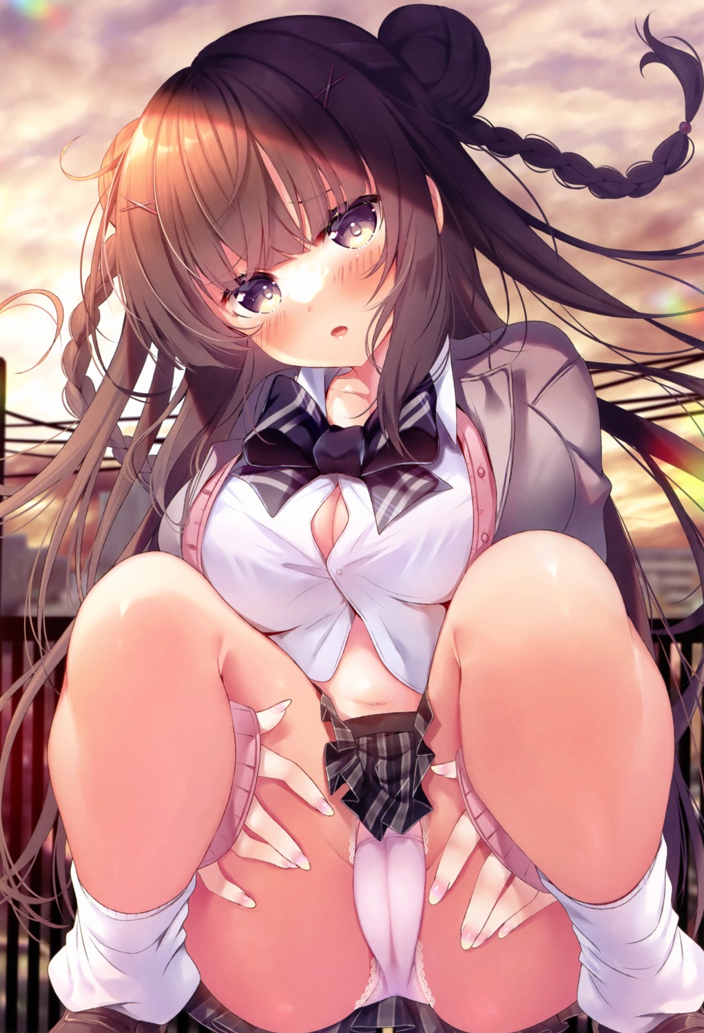 cameltoe cleavage ko_yu pantsu seifuku skirt_lift sweater