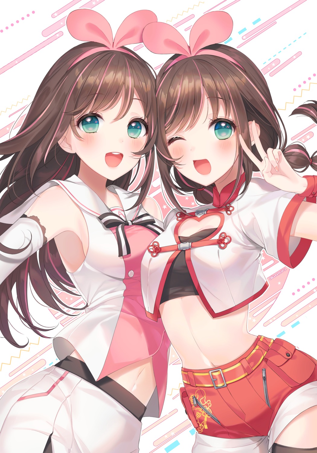 a.i._channel a20_(atsumaru) asian_clothes cleavage kizuna_ai