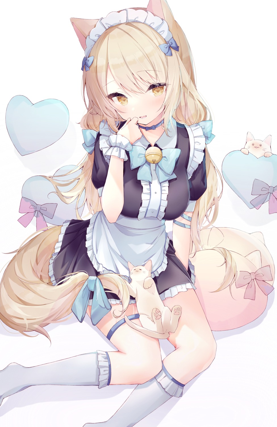 animal_ears artist_revision cream_(kkyuang) fusuma_(ramunezake) garter maid neko nekomimi tail