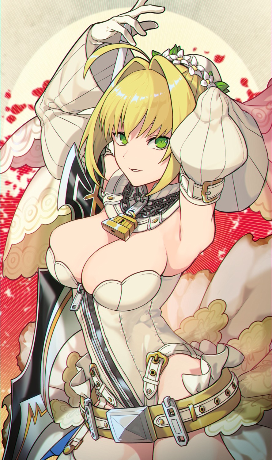 cleavage fate/extra fate/extra_ccc fate/stay_night leotard no_bra saber_bride saber_extra sword wakahiko