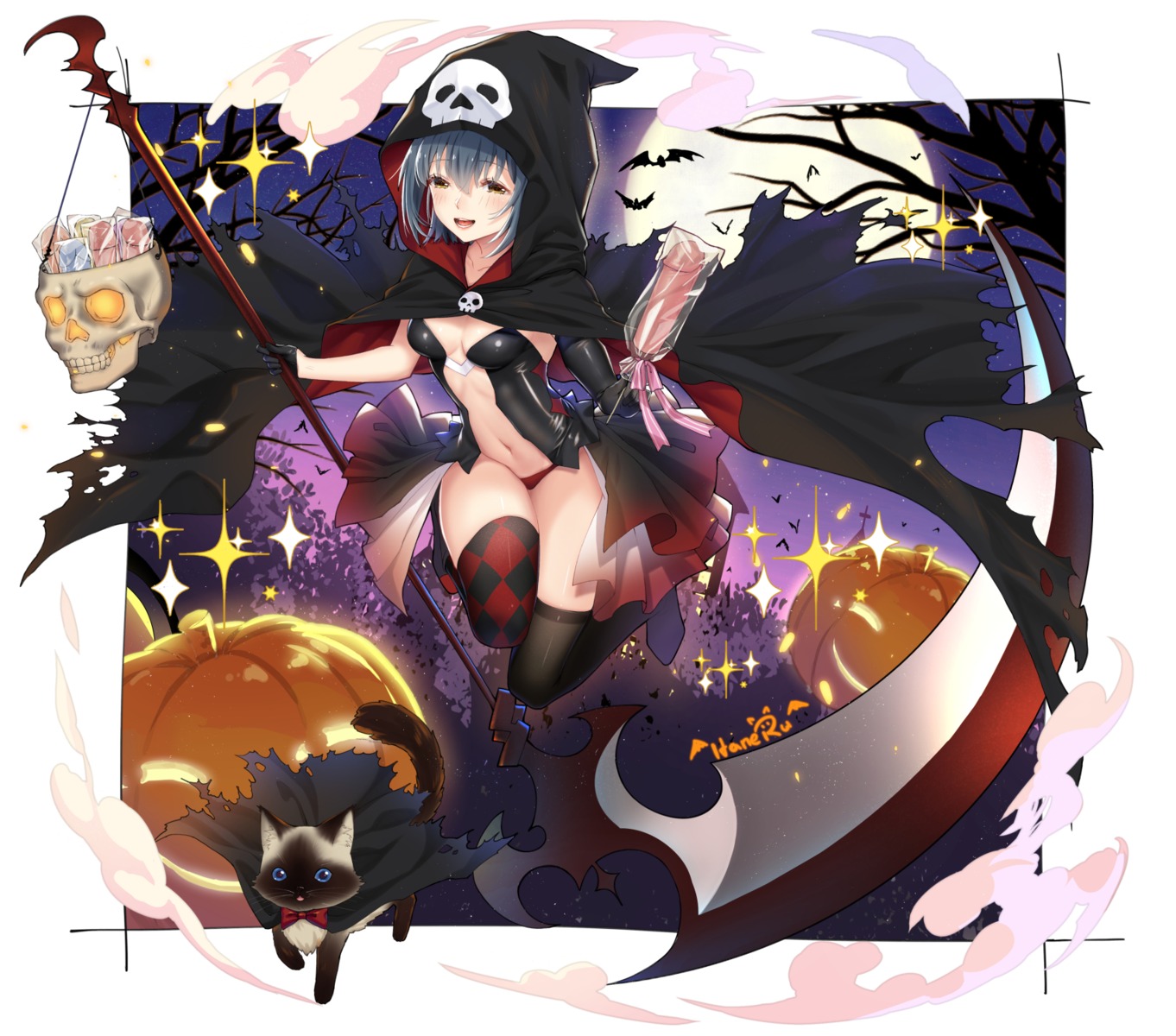 cleavage halloween haneru haori_haruki neko pantsu penis thighhighs weapon