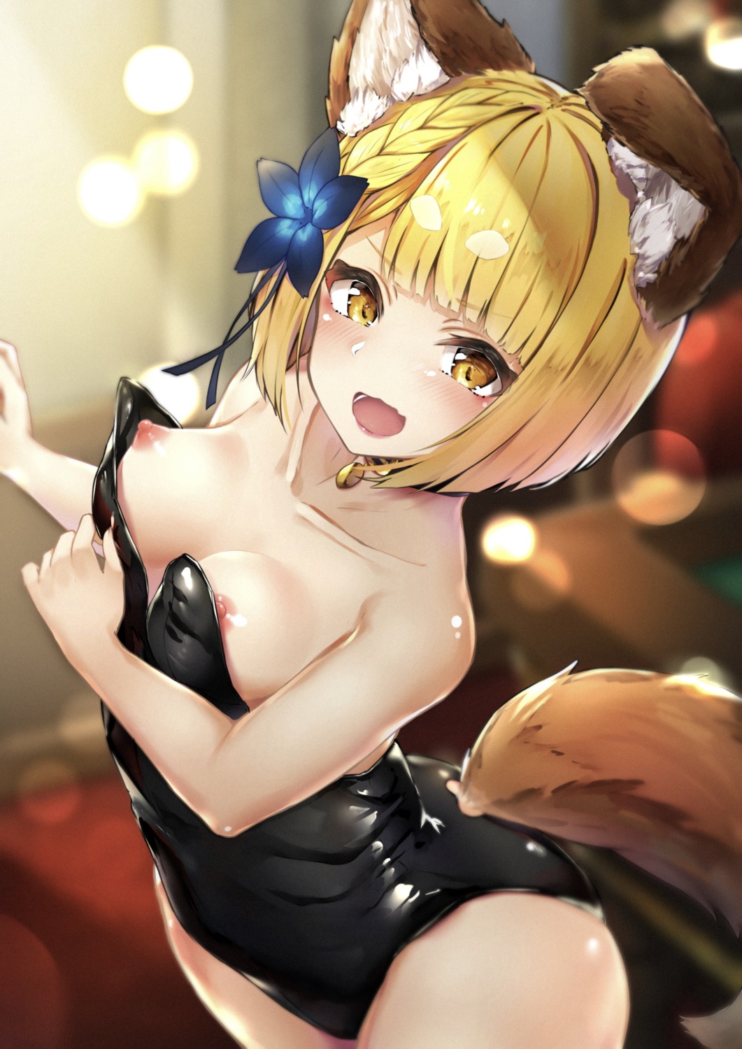 animal_ears breasts granblue_fantasy hyouta_(yoneya) inumimi leotard nipples no_bra tail vajra_(granblue_fantasy) wardrobe_malfunction