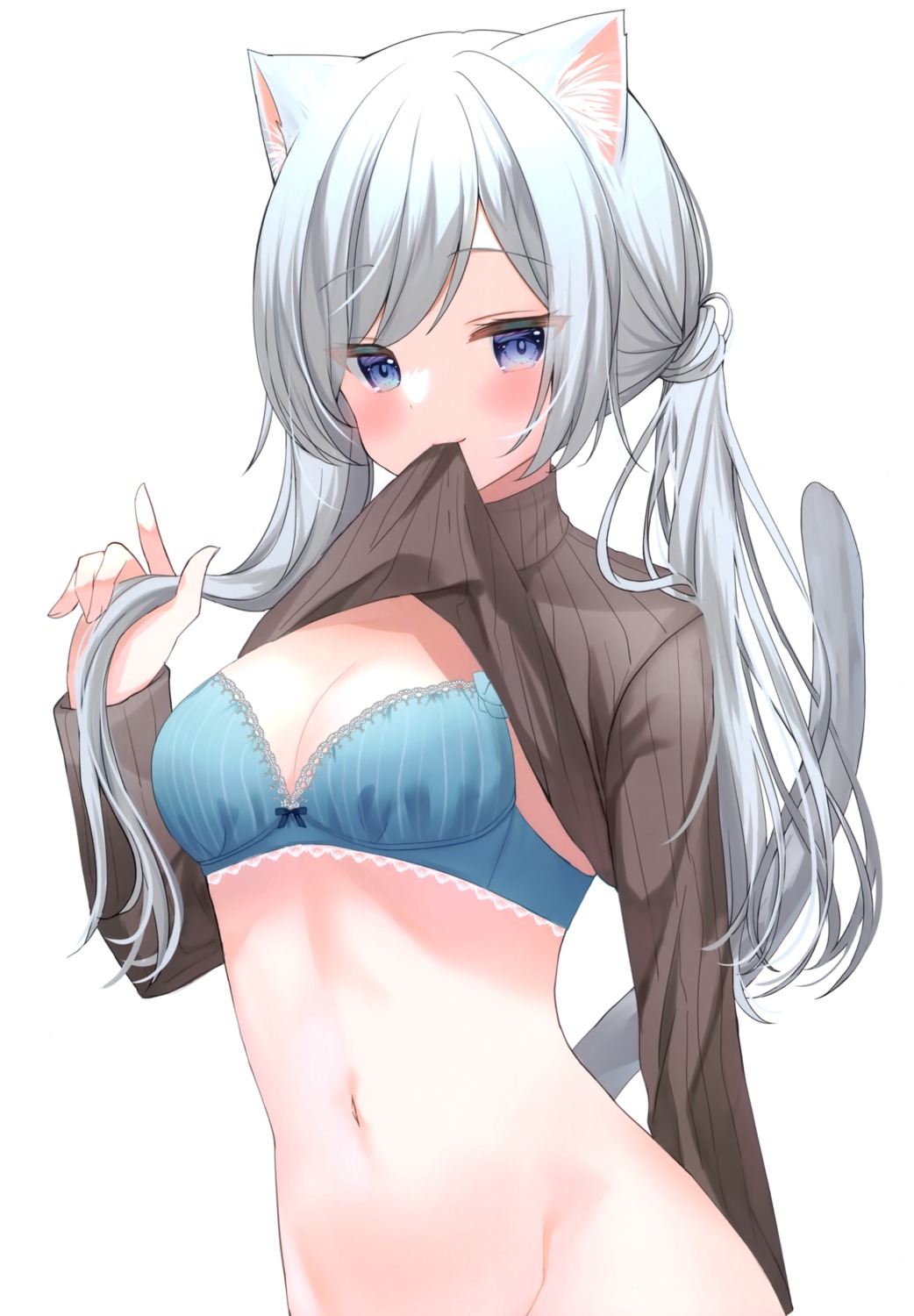 animal_ears bottomless bra hamico nekomimi omochi_box shirt_lift sweater tail