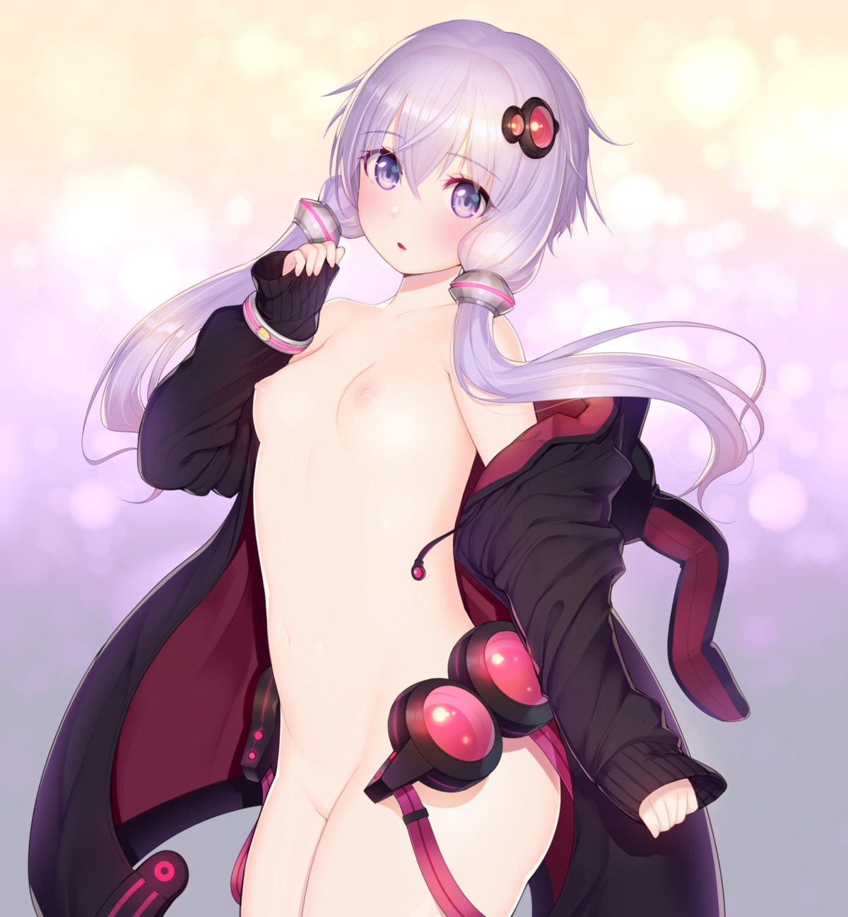 bottomless breasts kashiwamochi_yomogi nipples no_bra open_shirt voiceroid yuzuki_yukari