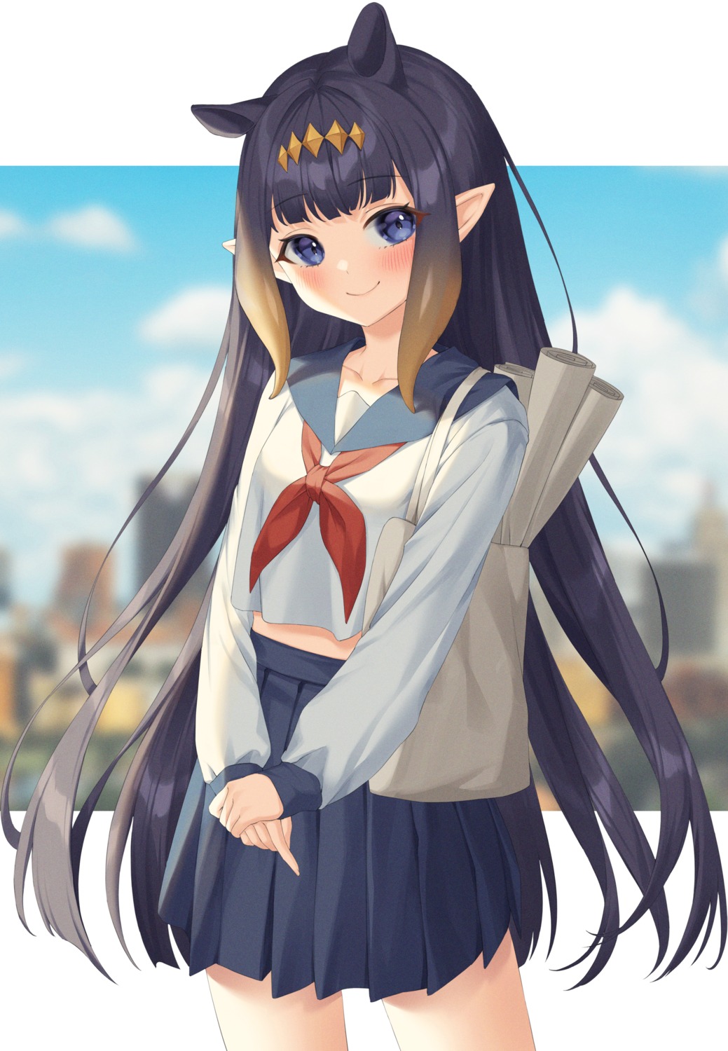 hololive hololive_english ninomae_ina'nis pointy_ears seifuku xiho_(xi_ho_)