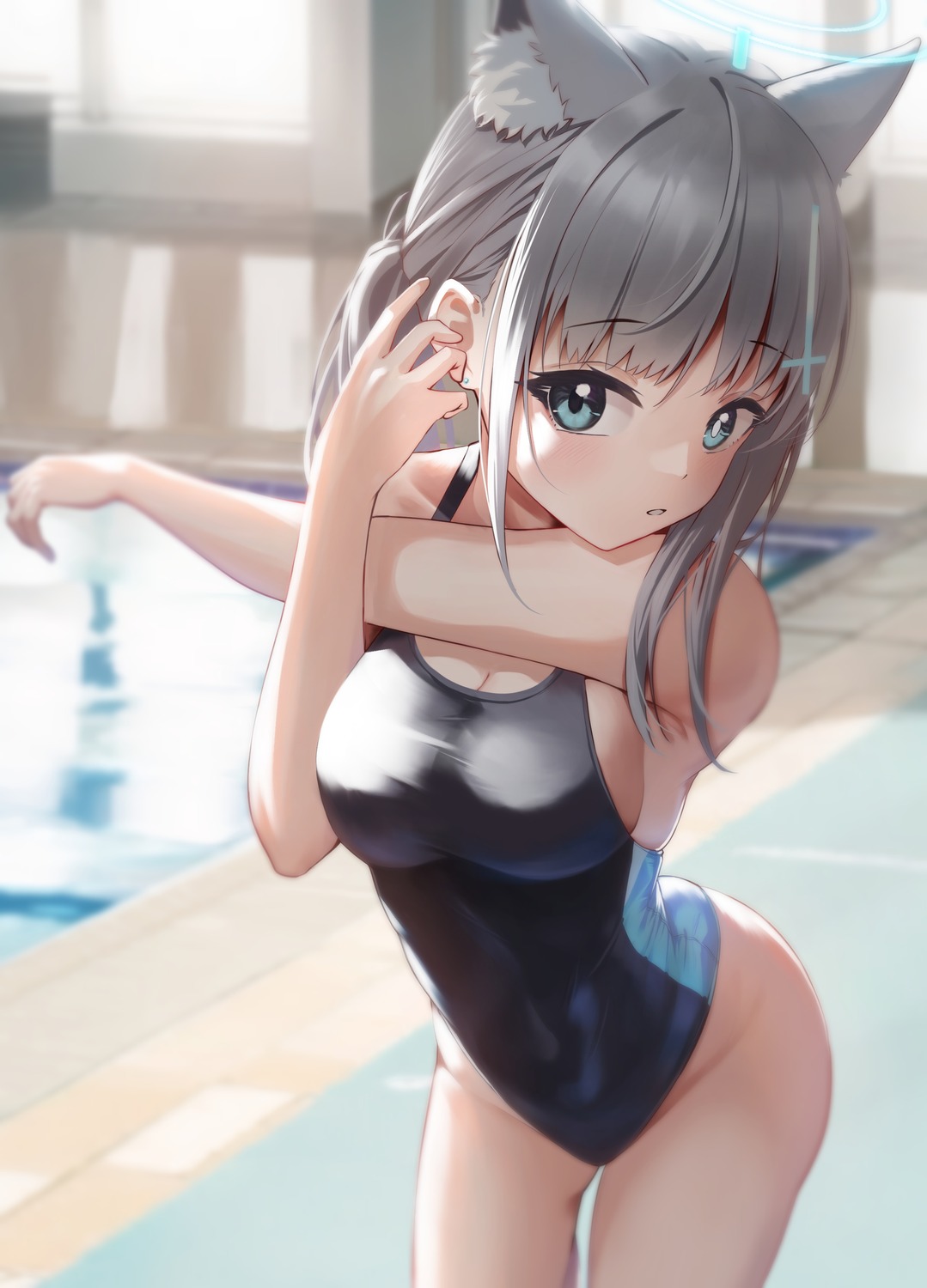 animal_ears blue_archive halo koisuke nekomimi sunaookami_shiroko swimsuits