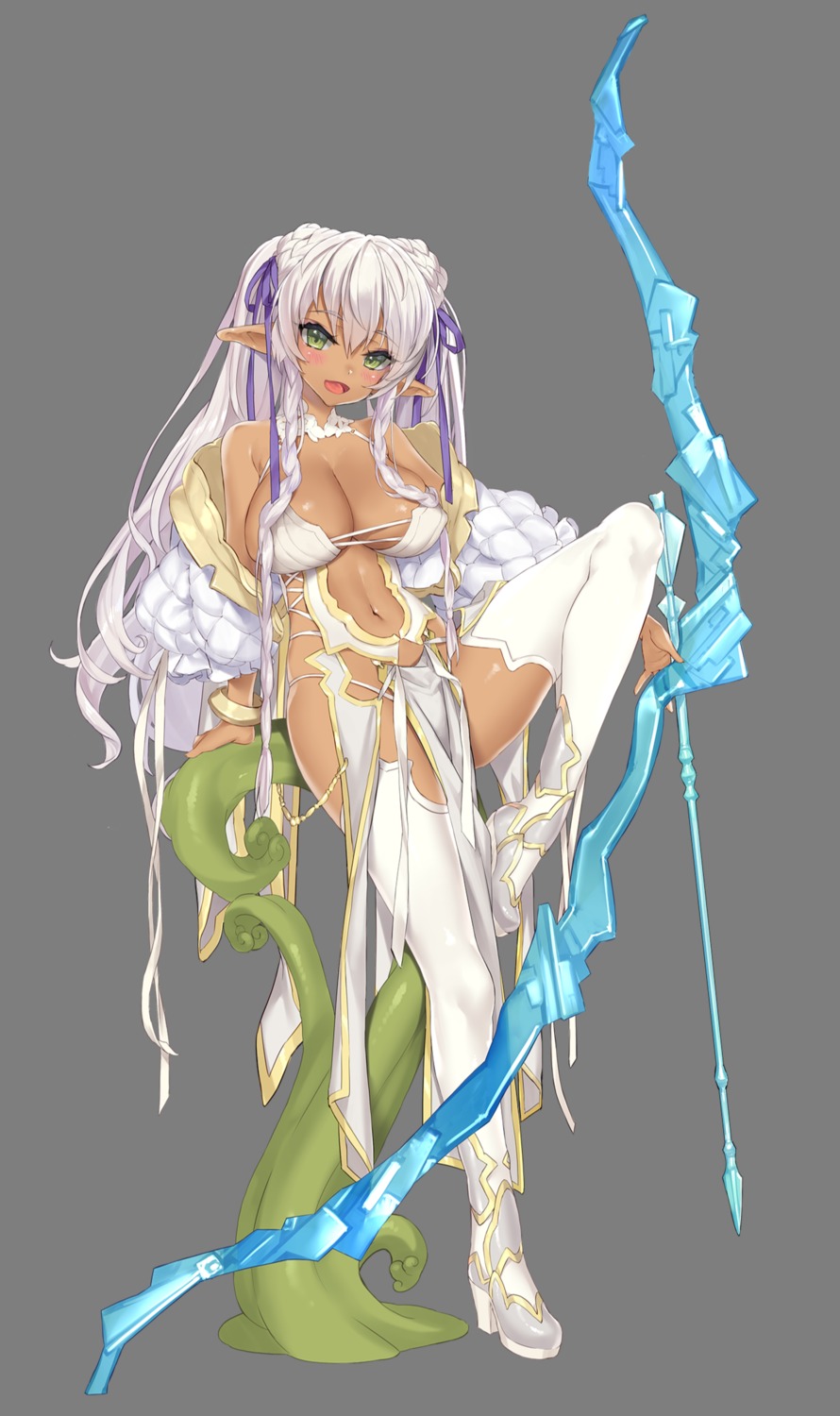 dark_elf_mura elf elf_mura erect_nipples heels lyla no_bra pointy_ears thighhighs transparent_png tsurusaki_takahiro weapon