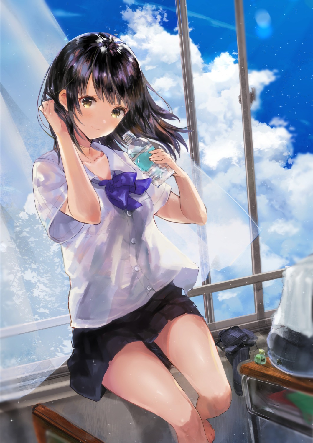 bra hitaki_yuu see_through seifuku wet wet_clothes