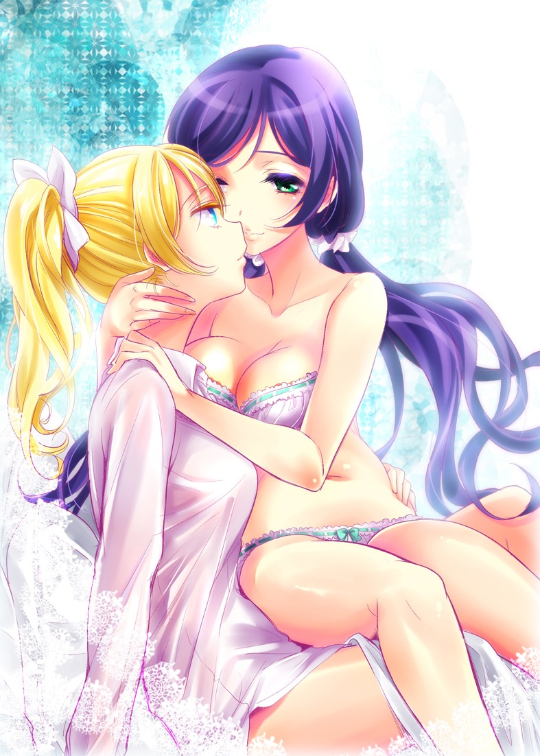 ayase_eli bra cleavage love_live! mytyl pantsu toujou_nozomi yuri