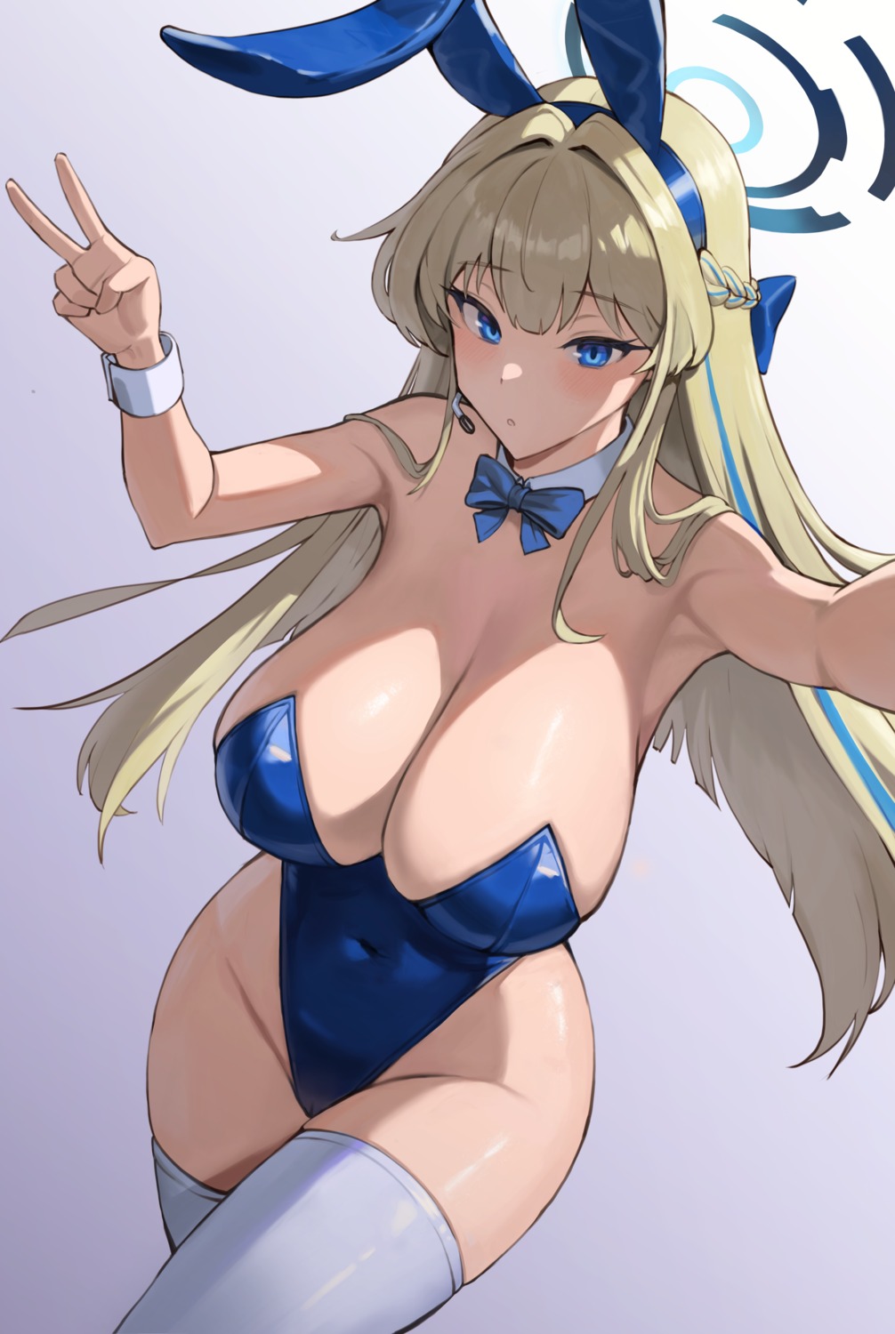 9eep animal_ears asuma_toki blue_archive bunny_ears bunny_girl halo no_bra thighhighs