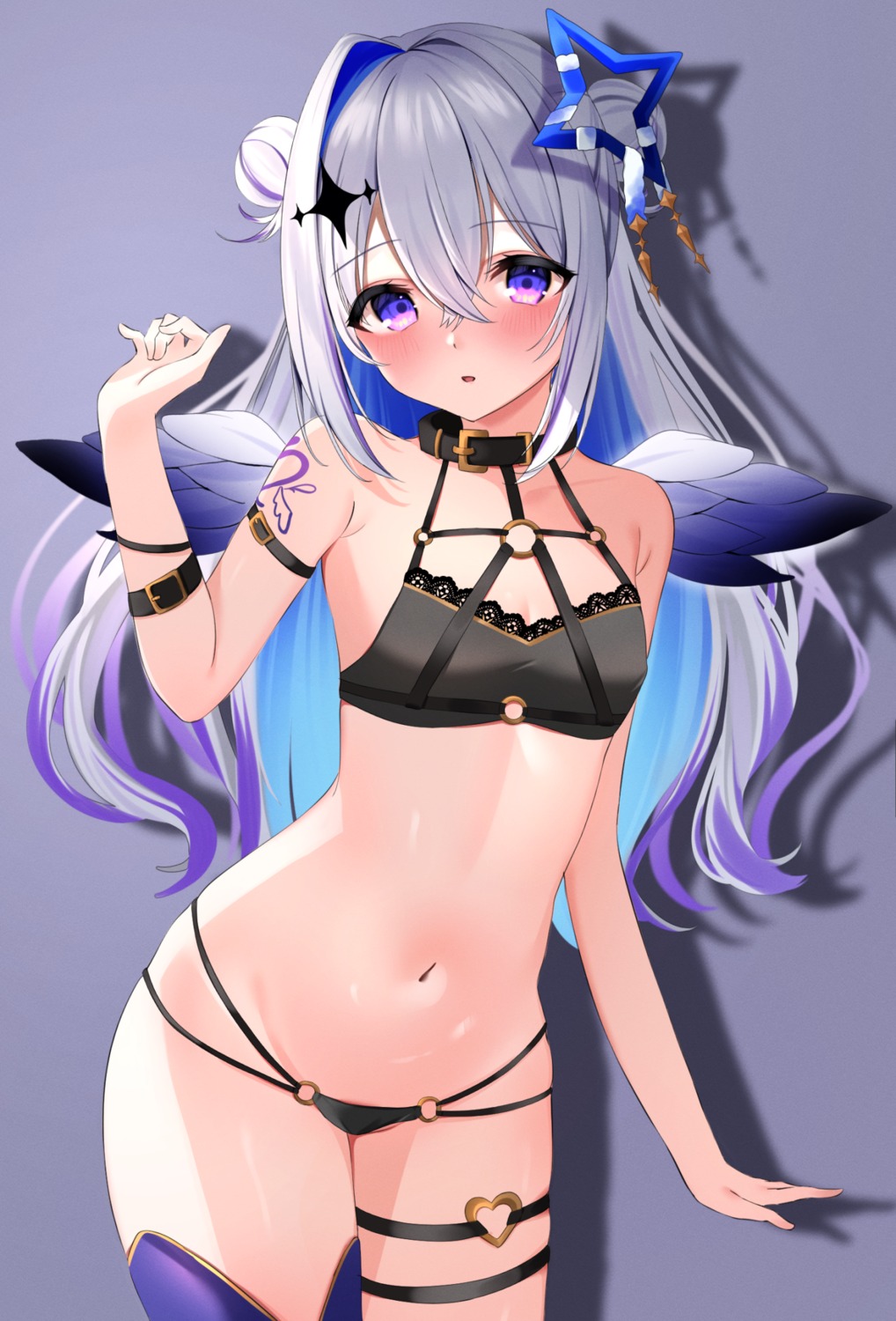 amane_kanata angel bikini garter hololive mikumineko swimsuits tattoo wings