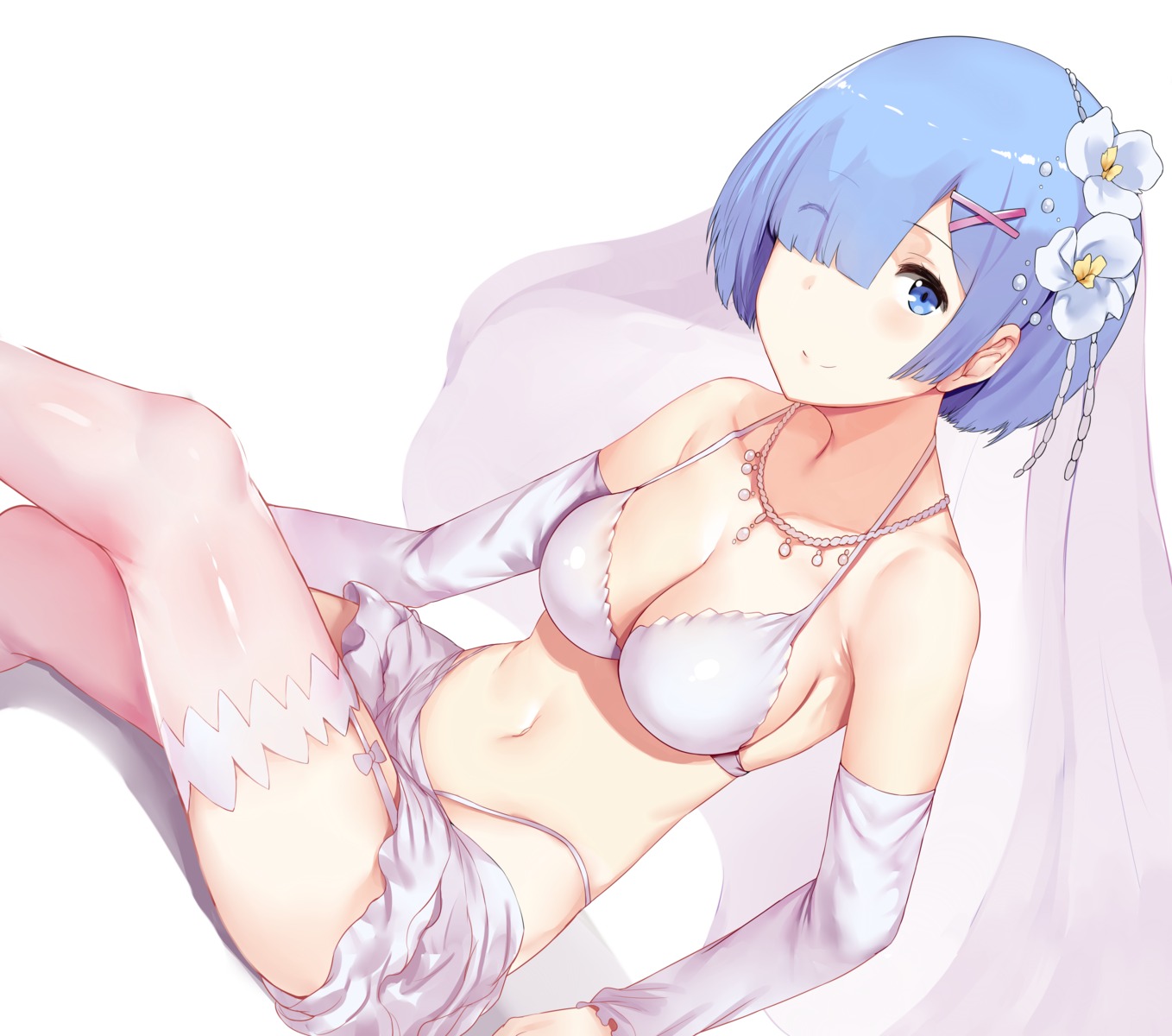 bikini cleavage hews re_zero_kara_hajimeru_isekai_seikatsu rem_(re_zero) stockings swimsuits thighhighs