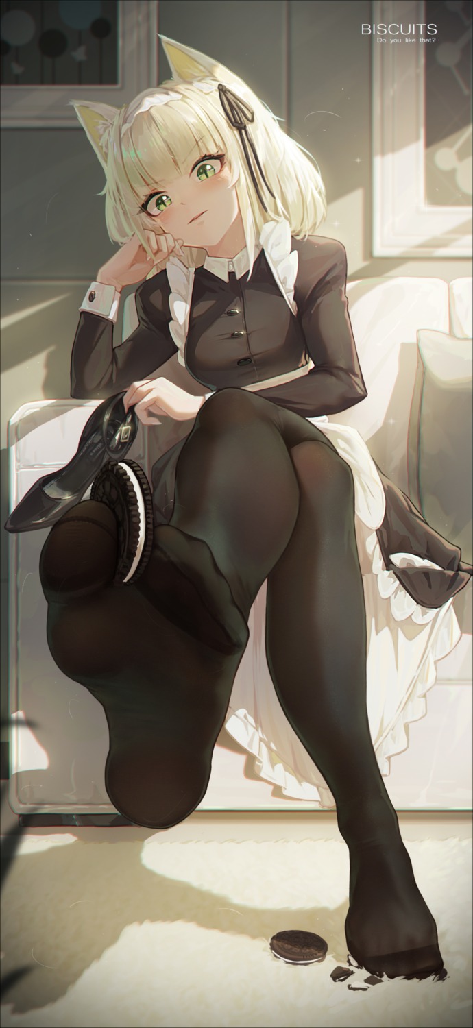 animal_ears arknights feet icecake kal'tsit_(arknights) maid pantyhose skirt_lift