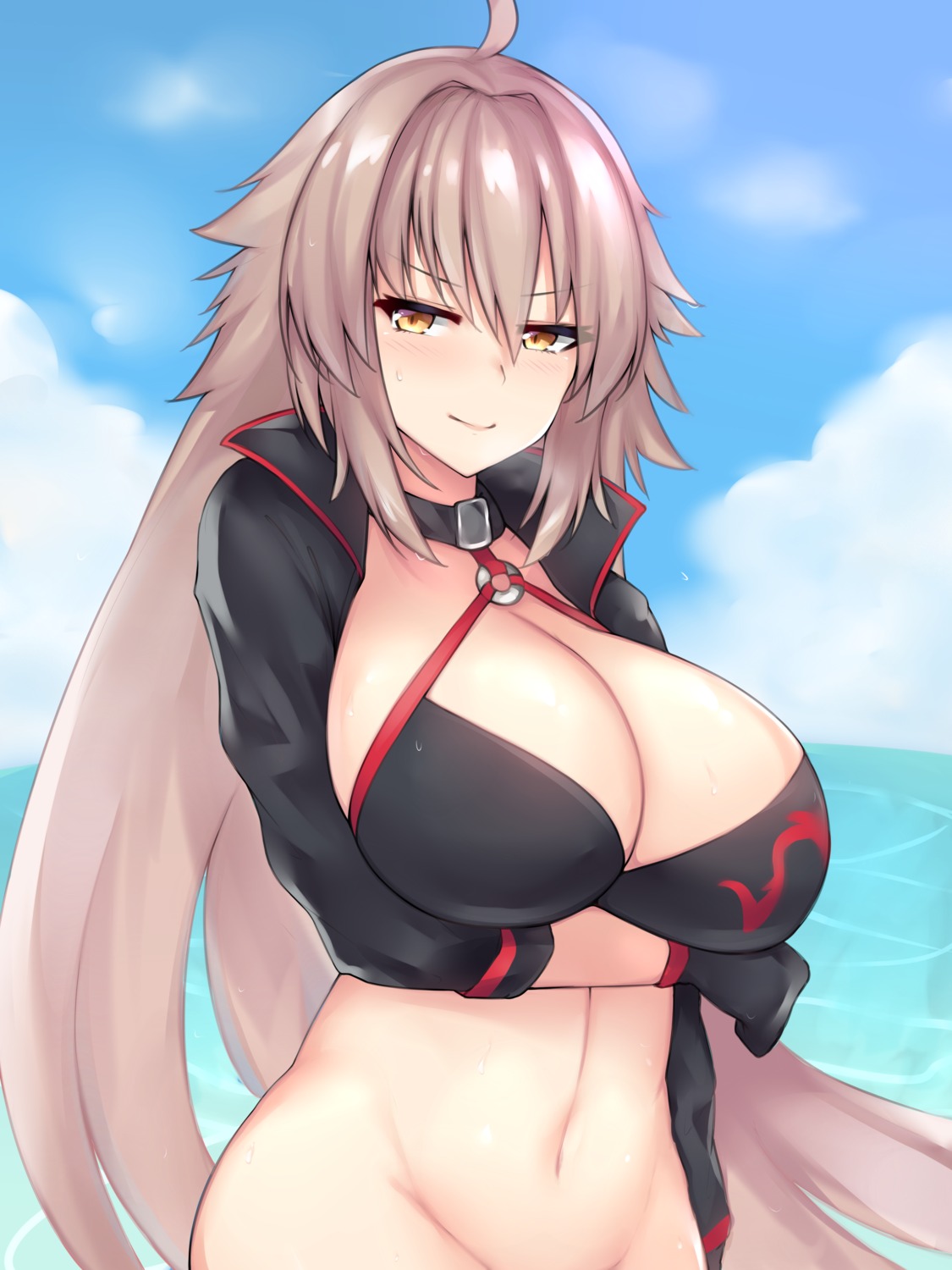 bikini_top bottomless breast_hold cleavage fate/grand_order jeanne_d'arc jeanne_d'arc_(alter)_(fate) kuavera swimsuits