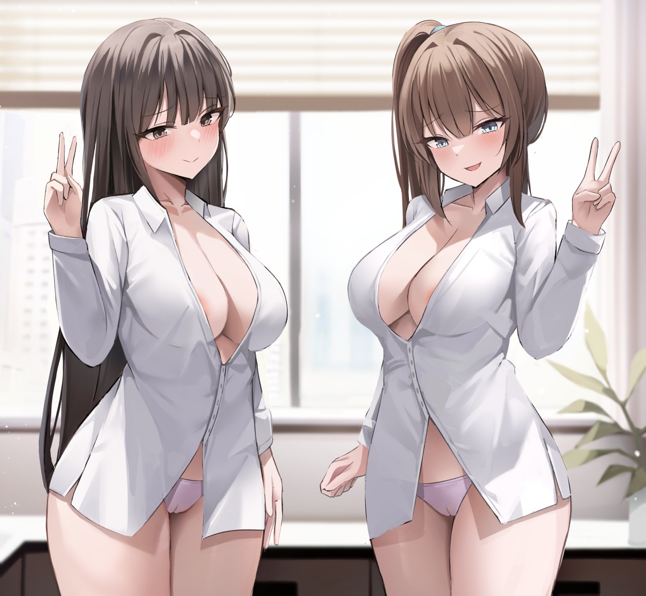 cameltoe dress_shirt no_bra open_shirt pantsu tagme