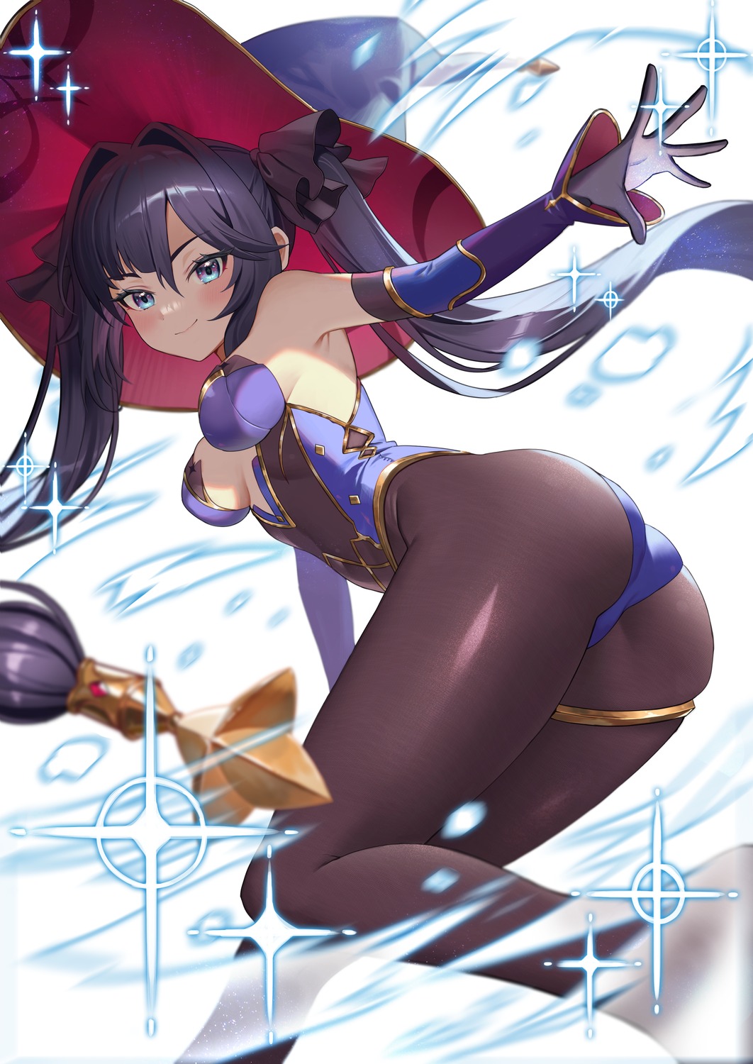 garter genshin_impact leotard mona_megistus pantyhose seoki_(hi3031) witch