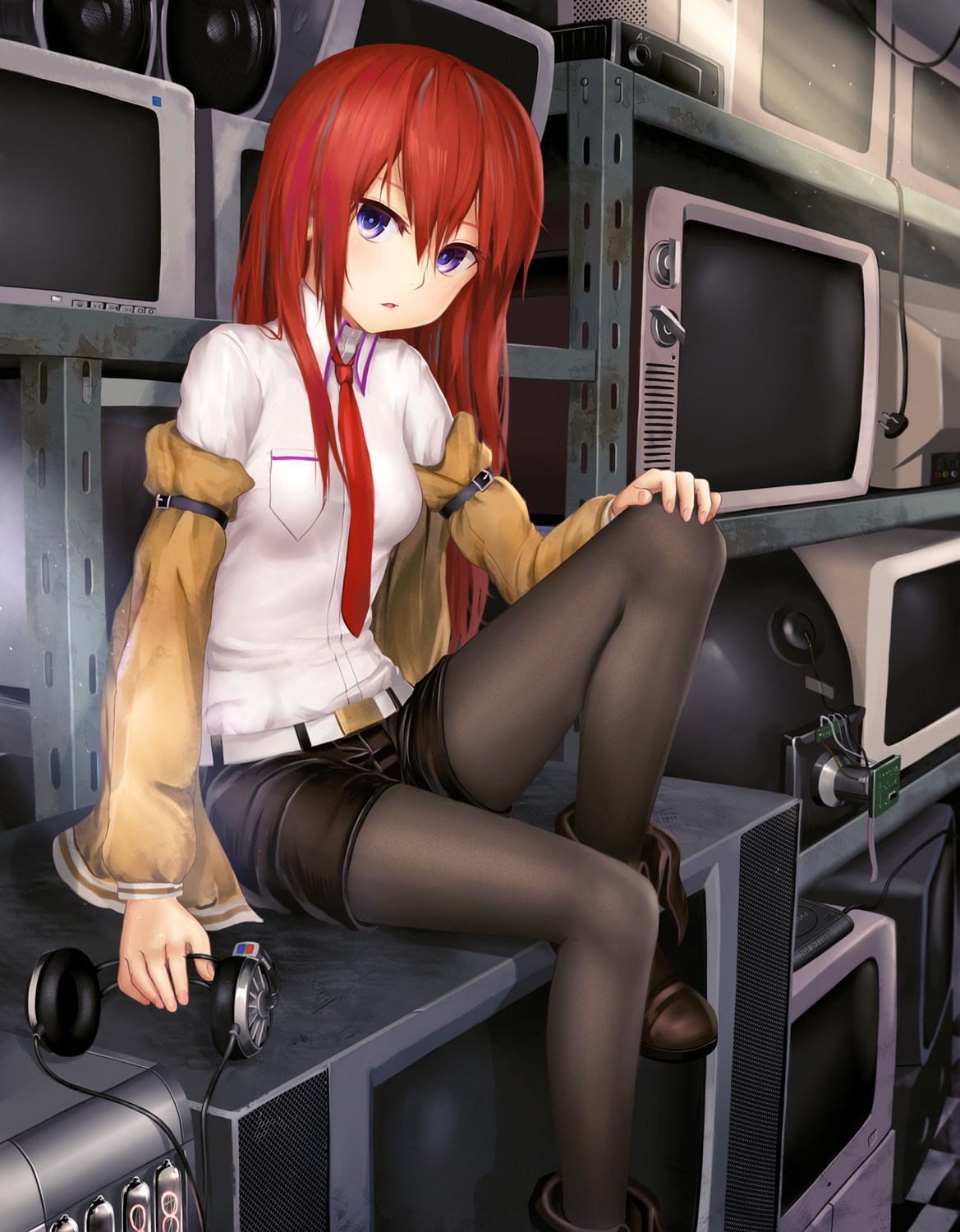 aki99 headphones makise_kurisu pantyhose steins;gate