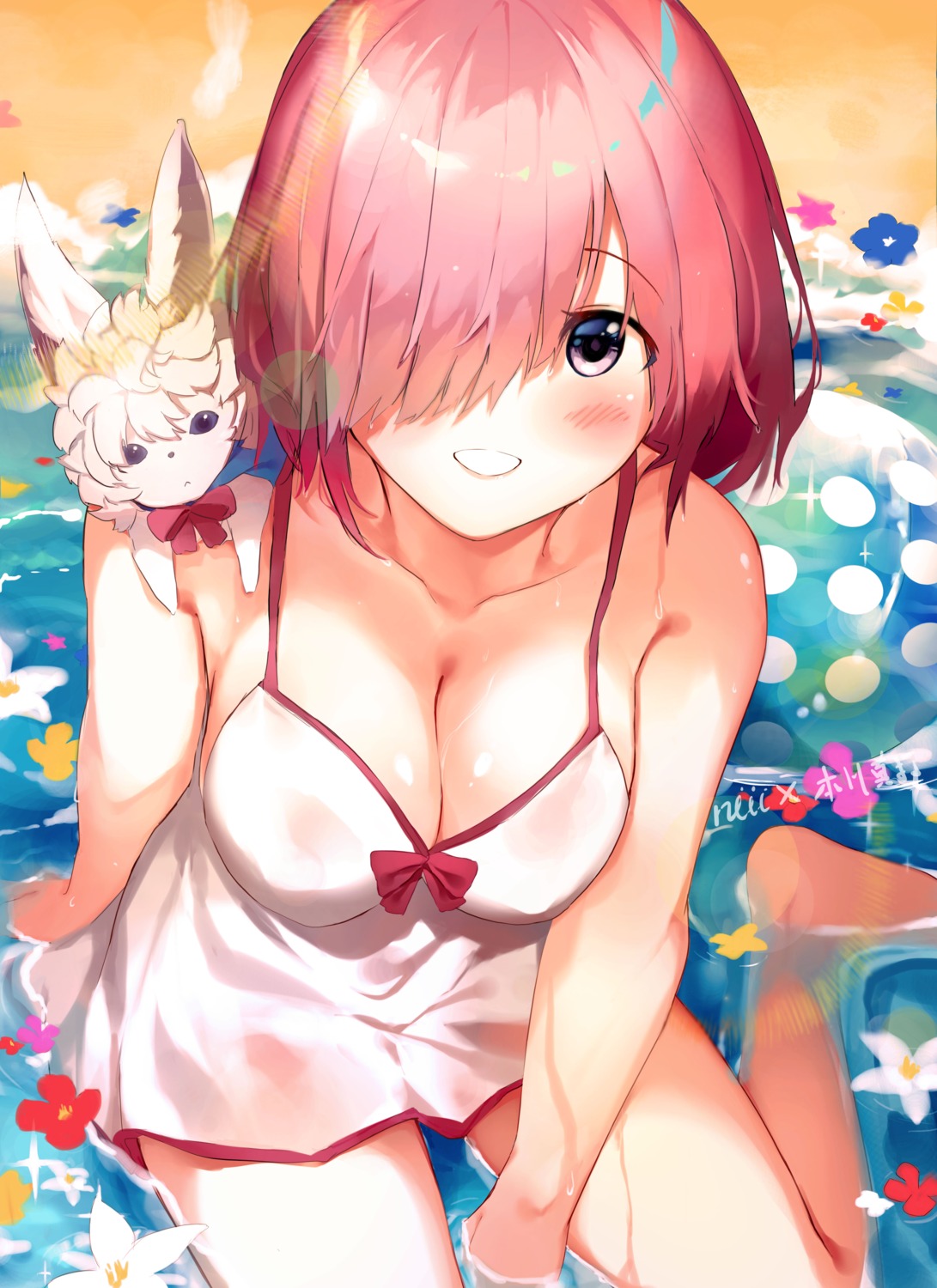 fate/grand_order fou_(fate/grand_order) mash_kyrielight niii_(memstapak) see_through swimsuits wet