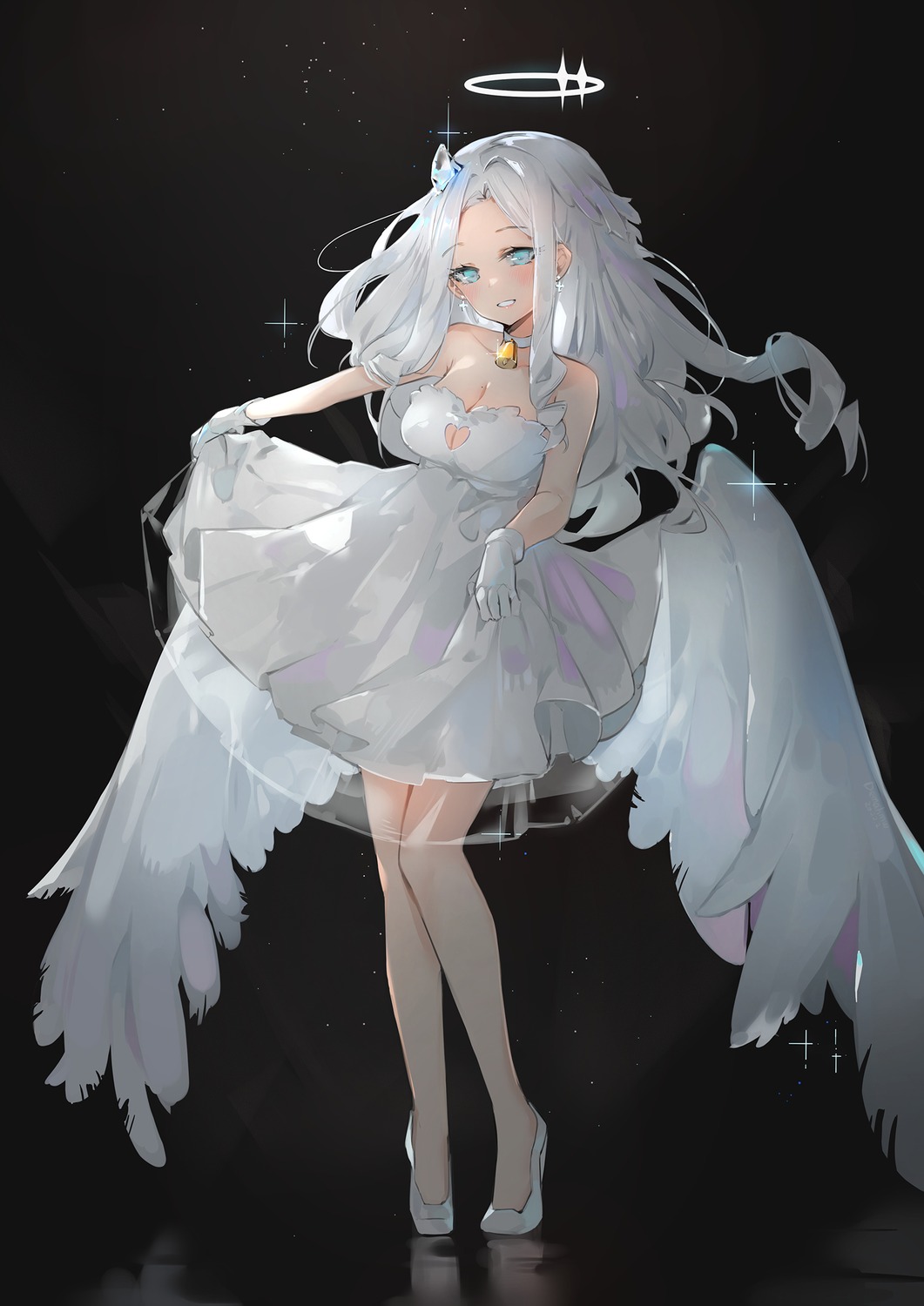 angel dema_hmw dress horns no_bra see_through wings