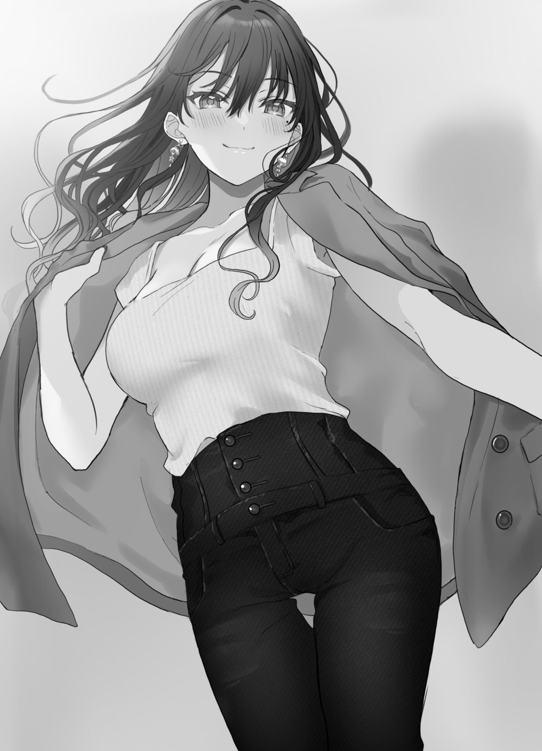 cleavage hamu_(plot_sy) monochrome