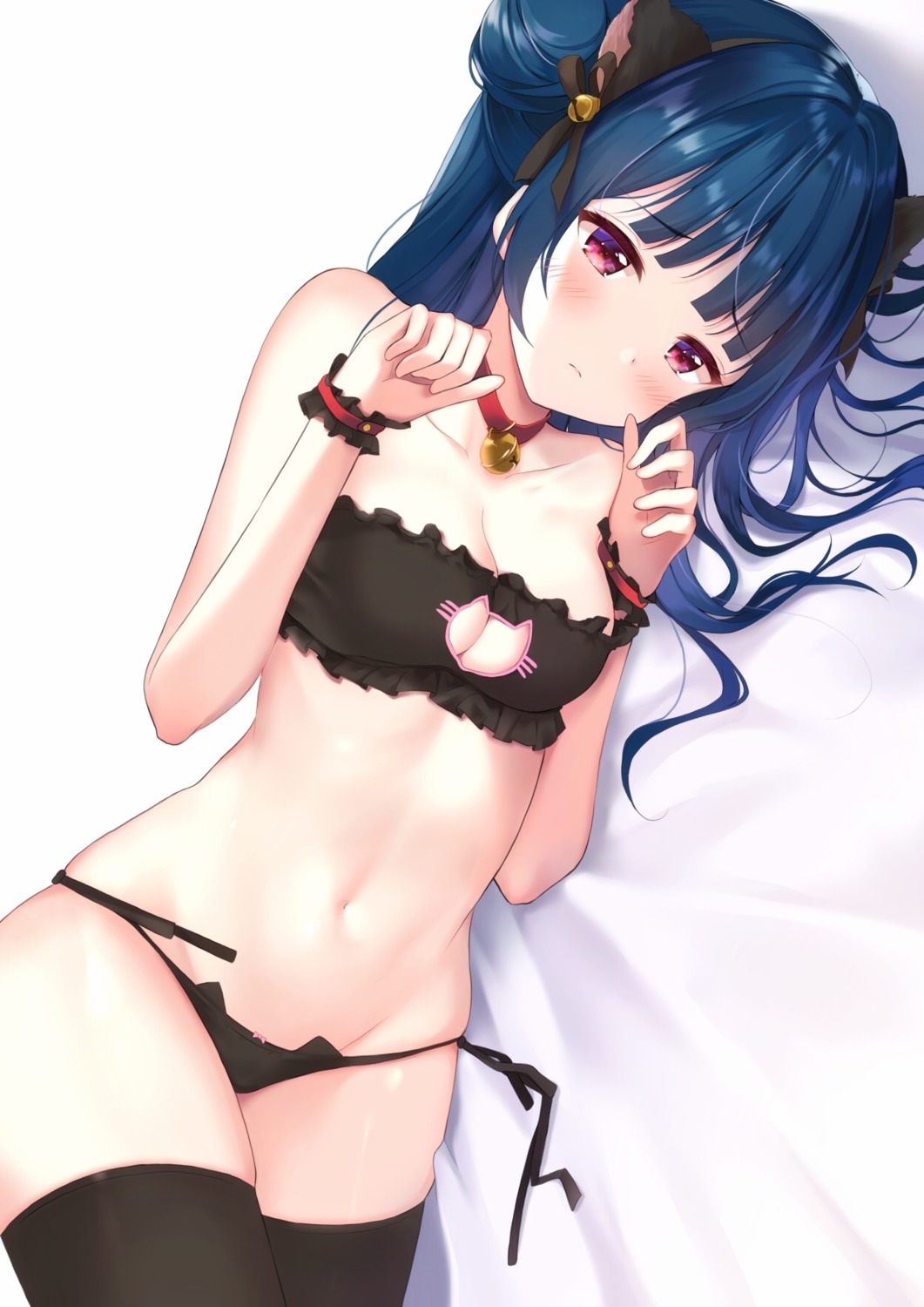 animal_ears bra depe love_live!_sunshine!! nekomimi pantsu string_panties thighhighs tsushima_yoshiko