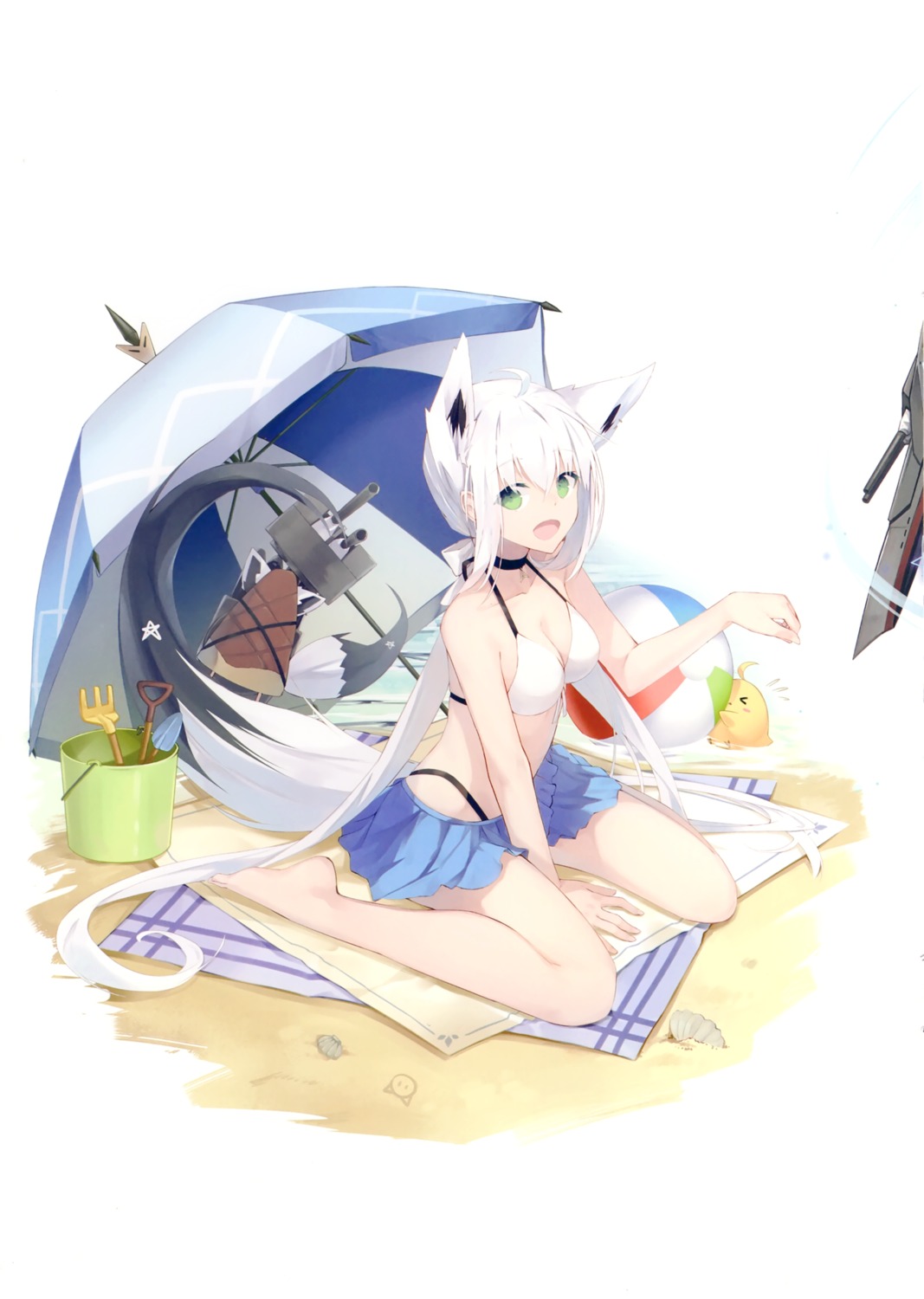 animal_ears azur_lane bikini_top crossover hololive hololive_gamers kitsune manjuu_(azur_lane) nagishiro_mito shirakami_fubuki swimsuits tail