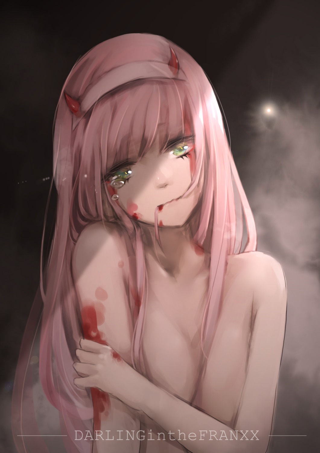 blood breast_hold darling_in_the_franxx horns pugwit topless zero_two_(darling_in_the_franxx)