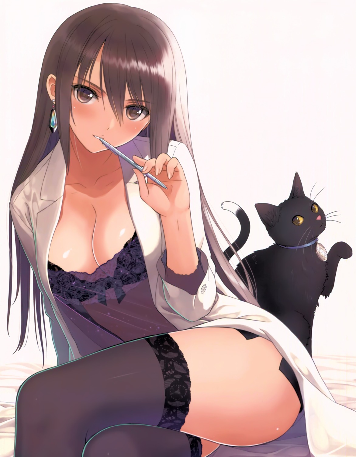 bra cleavage lingerie neko open_shirt see_through thighhighs tony_taka