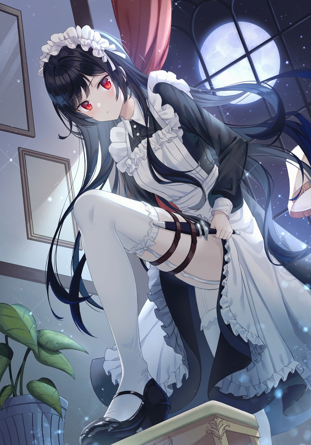 garter heels maid skirt_lift ssalgolae stockings thighhighs weapon