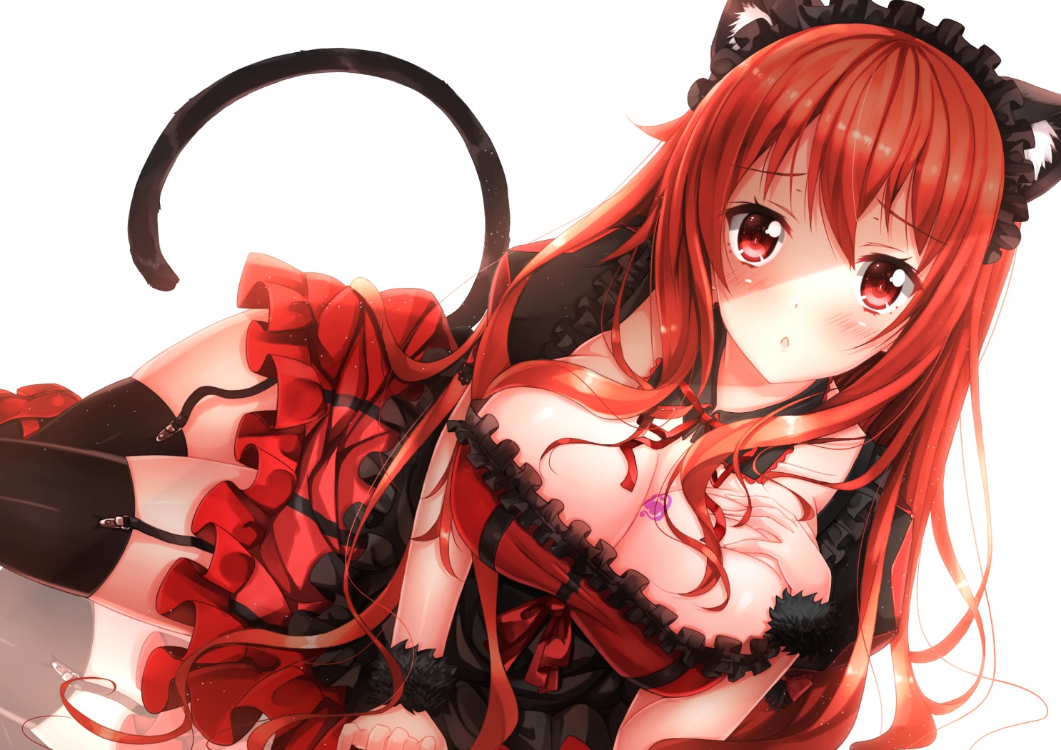 animal_ears cleavage maou_(maoyuu_maou_yuusha) maoyuu_maou_yuusha nekomimi stockings swordsouls tail thighhighs