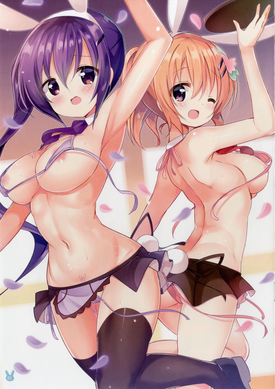 animal_ears bunny_ears gochuumon_wa_usagi_desu_ka? hoto_cocoa kurou_(quadruple_zero) maid nipple_slip nipples sling_bikini swimsuits tail tedeza_rize wa_maid wardrobe_malfunction